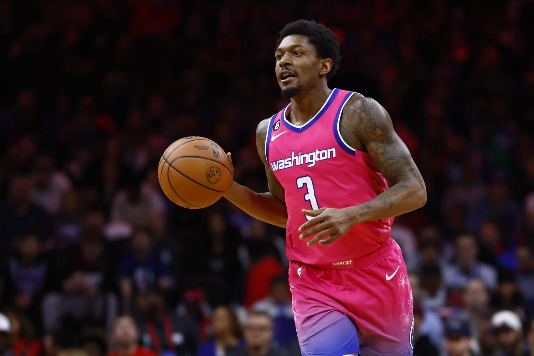 sports PHILADELPHIA, PA - MARCH 12: Bradley Beal # 3 of the Washington Wizards in action versus the Philadelphia 76ers throughout a video game at Wells Fargo Center on March 12, 2023 in Philadelphia, Pennsylvania. The 76ers beat the Wizards 112-93. KEEP IN MIND TO USER: User specifically acknowledges and concurs that, by downloading and or utilizing this picture, User is granting the conditions of the Getty Images License Agreement. (Photo by Rich Schultz/Getty Images)