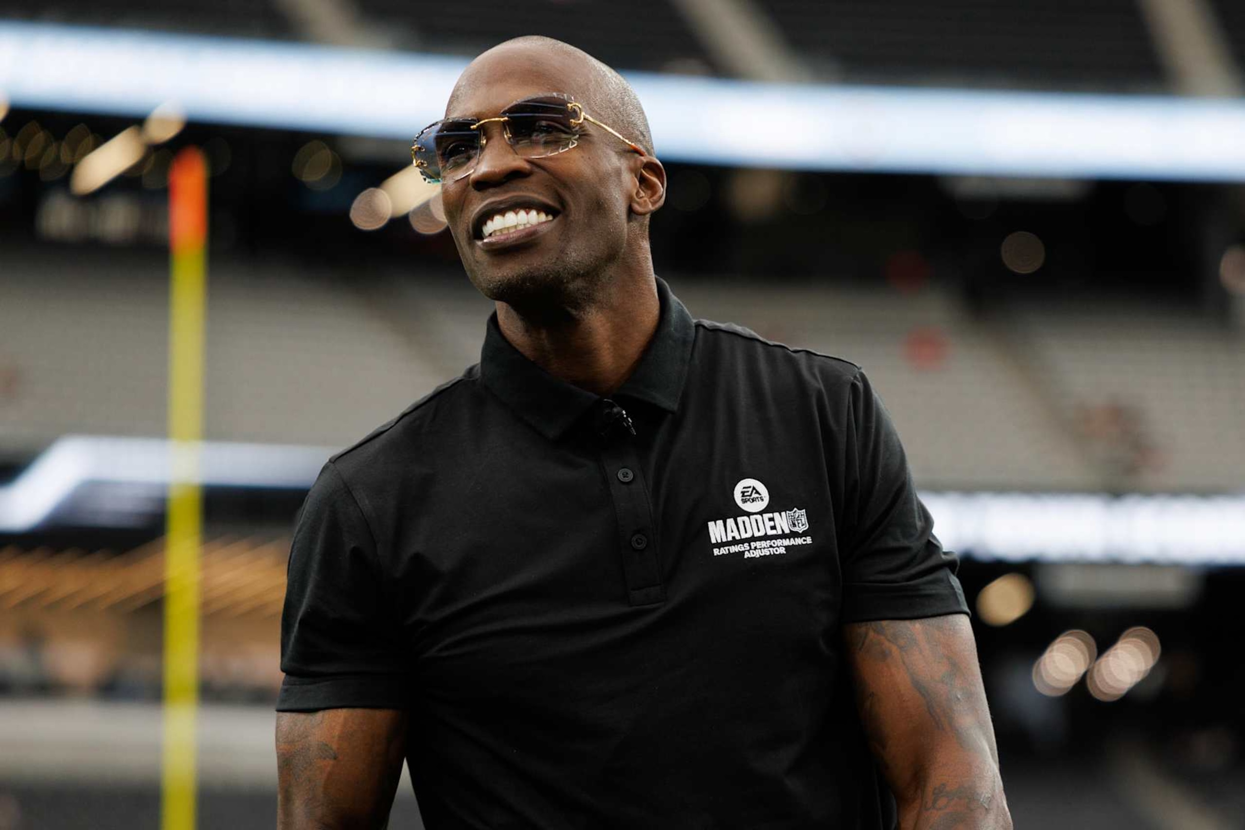 LAS VEGAS, NEVADA - SEPTEMBER 22: Former NFL wide receiver Chad Ochocinco Johnson looks on prior to an NFL football game between the Carolina Panthers and the Las Vegas Raiders, at Allegiant Stadium on September 22, 2024 in Las Vegas, Nevada. (Photo by Brooke Sutton/Getty Images)