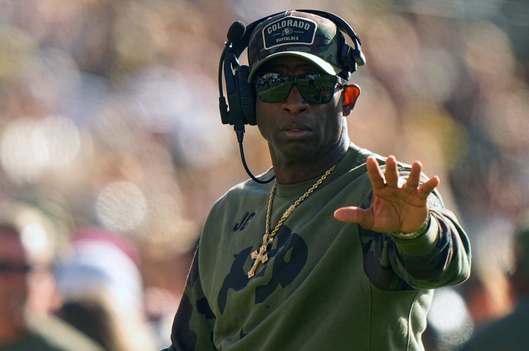 College Football: Colorado head coach Deion Sanders looks on vs Arizona at Folsom Field. 
Boulder, CO 11/11/2023 
CREDIT: Erick W. Rasco (Photo by Erick W. Rasco/Sports Illustrated via Getty Images) 
(Set Number: X164462)