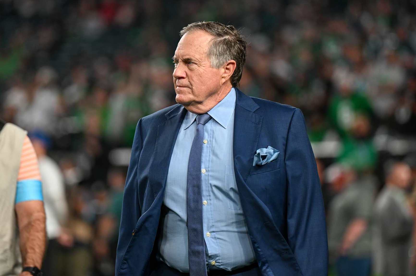 PHILADELPHIA, PA - SEPTEMBER 16: Coaching legend Bill Belichick before the game between the Philadelphia Eagles and the Atlanta Falcons on September 16th, 2024 at Lincoln Financial Field in Philadelphia, PA. (Photo by Terence Lewis/Icon Sportswire via Getty Images)