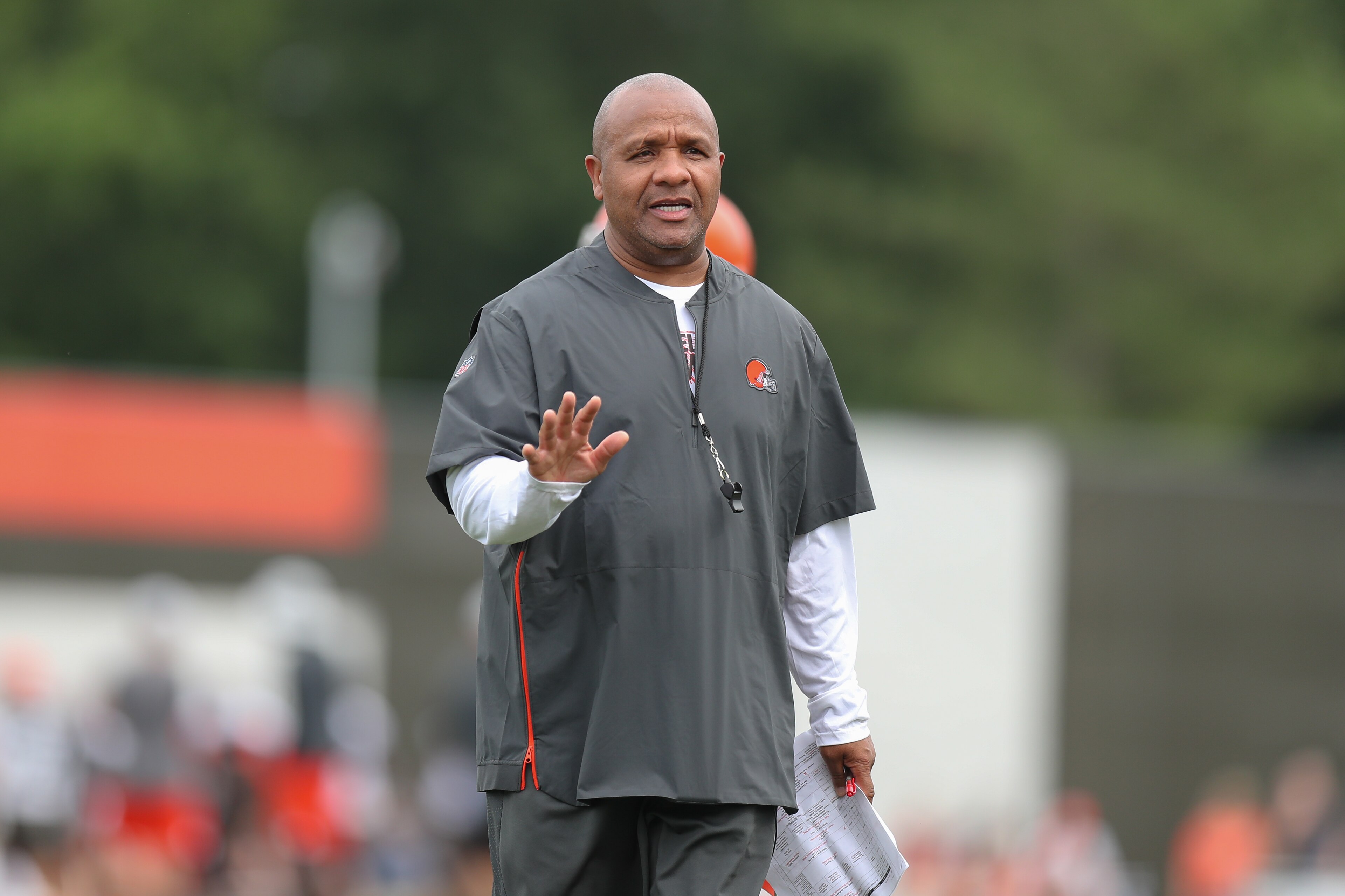 BEREA, OH - JULY 29: Cleveland Browns head coach Hue Jackson watches drills at the Cleveland Browns Training Camp on July 29, 2018, at the at the Cleveland Browns Training Facility in Berea, Ohio. (Photo by Frank Jansky/Icon Sportswire via Getty Images)