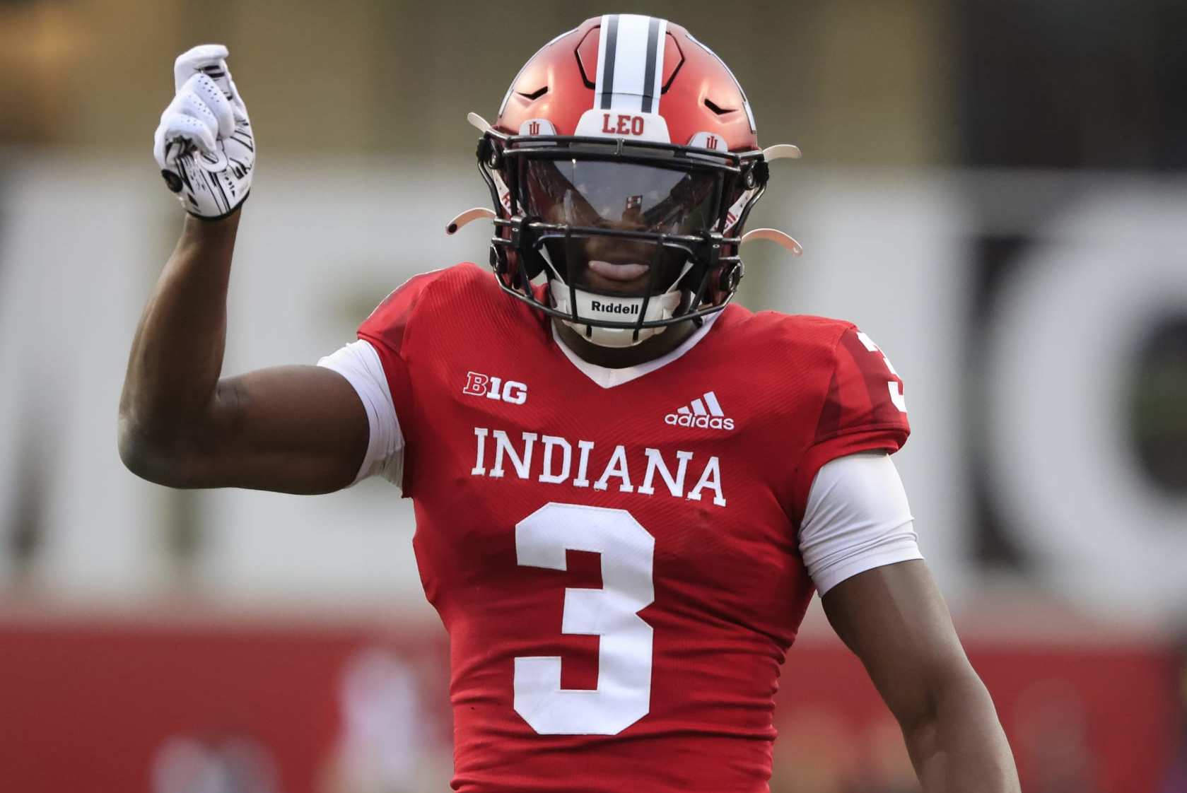 BLOOMINGTON, INDIANA - NOVEMBER 26: Tiawan Mullen #3 of the Indiana Hoosiers reacts after a play in the game against the Purdue Boilermakers at Memorial Stadium on November 26, 2022 in Bloomington, Indiana. (Photo by Justin Casterline/Getty Images)