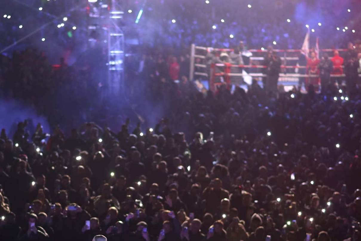 LONDON, ENGLAND - DECEMBER 03: Tyson Fury starts his ring walk during the Tyson Fury v Derek Chisora Heavyweight Boxing at Tottenham Hotspur Stadium on December 3, 2022 in London, England. (Photo by Mark Leech/Offside/Offside via Getty Images)