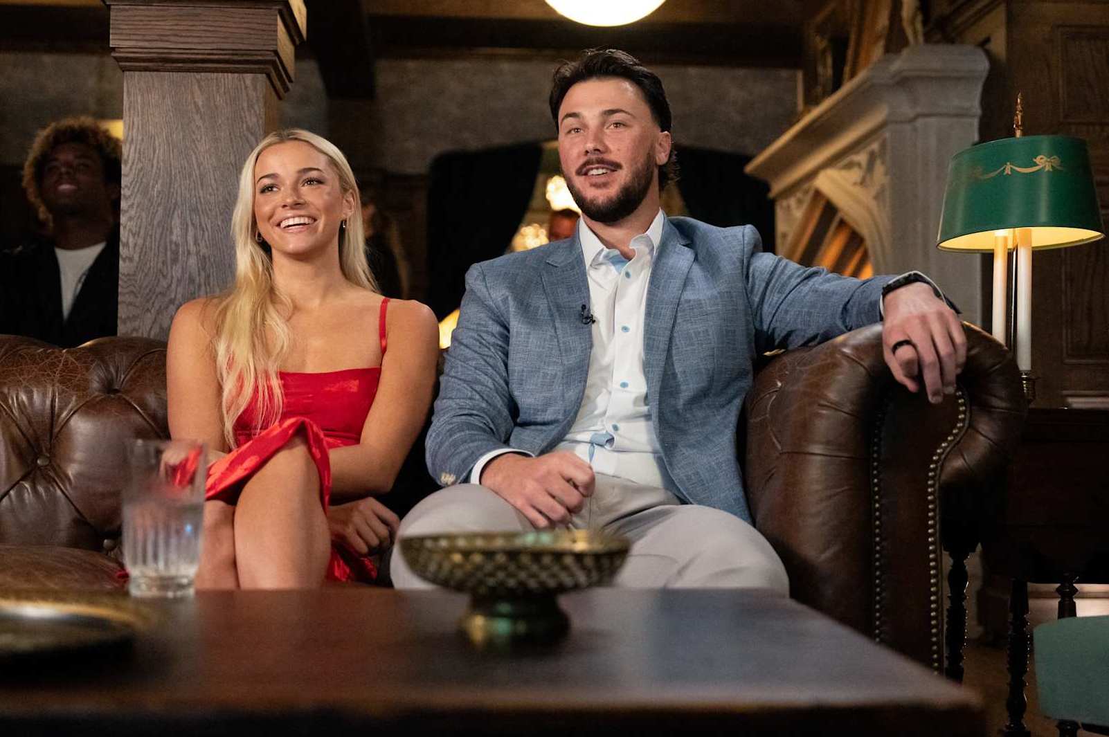 BATON ROUGE,  - NOVEMBER 18: Paul Skenes of the Pittsburgh Pirates watches the selection show with his girlfriend Olivia Dunne during the ROY 2024 National League Jackie Robinson Rookie of the Year Award Announcement on Monday, November 18, 2024 in Baton Rouge, Louisiana . (Photo by Lucas Casel/MLB Photos via Getty Images)