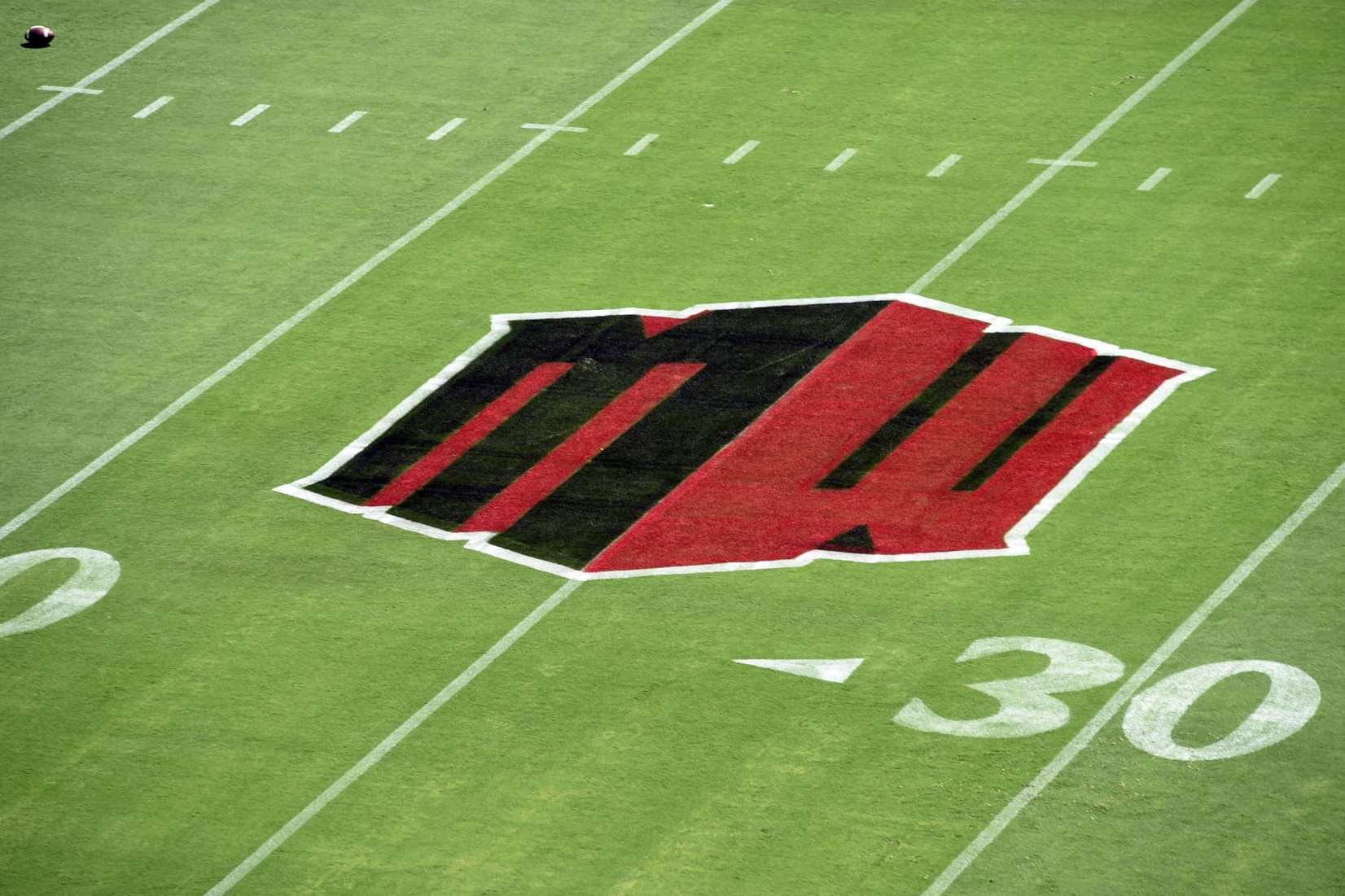 SAN DIEGO, CA - SEPTEMBER 03: A general view of the Mountain West logo painted on the field during a college football game between the Arizona Wildcats and the San Diego State Aztecs on September 03, 2022, at SnapDragon Stadium in San Diego, CA. (Photo by Chris Williams/Icon Sportswire via Getty Images)