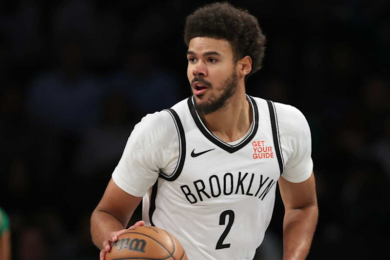 NEW YORK, NEW YORK - NOVEMBER 13: Cameron Johnson #2 of the Brooklyn Nets dribbles against the Boston Celtics during the first quarter at Barclays Center on November 13, 2024 in New York City. NOTE TO USER: User expressly acknowledges and agrees that, by downloading and or using this photograph, User is consenting to the terms and conditions of the Getty Images License Agreement. (Photo by Sarah Stier/Getty Images)