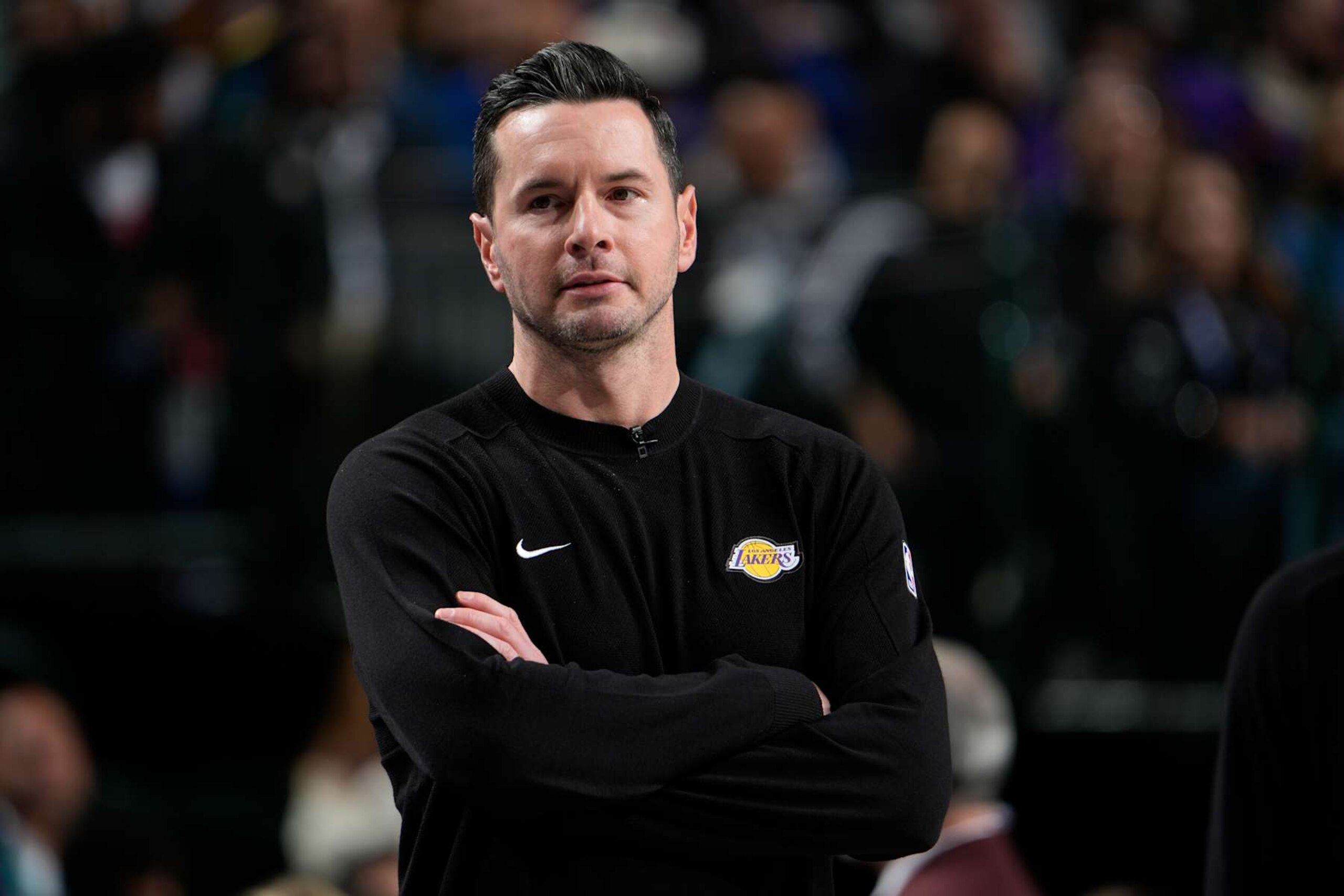 DALLAS, TX - DECEMBER 7: Head Coach JJ Redick of the Los Angeles Lakers looks on during the game against the Dallas Mavericks on December 7, 2025 at American Airlines Center in Dallas, Texas. NOTE TO USER: User expressly acknowledges and agrees that, by downloading and or using this photograph, User is consenting to the terms and conditions of the Getty Images License Agreement. Mandatory Copyright Notice: Copyright 2025 NBAE (Photo by Glenn James/NBAE via Getty Images) DALLAS, TX - DECEMBER 7: Head Coach JJ Redick of the Los Angeles Lakers looks on during the game against the Dallas Mavericks on December 7, 2025 at American Airlines Center in Dallas, Texas. NOTE TO USER: User expressly acknowledges and agrees that, by downloading and or using this photograph, User is consenting to the terms and conditions of the Getty Images License Agreement. Mandatory Copyright Notice: Copyright 2025 NBAE (Photo by Glenn James/NBAE via Getty Images)