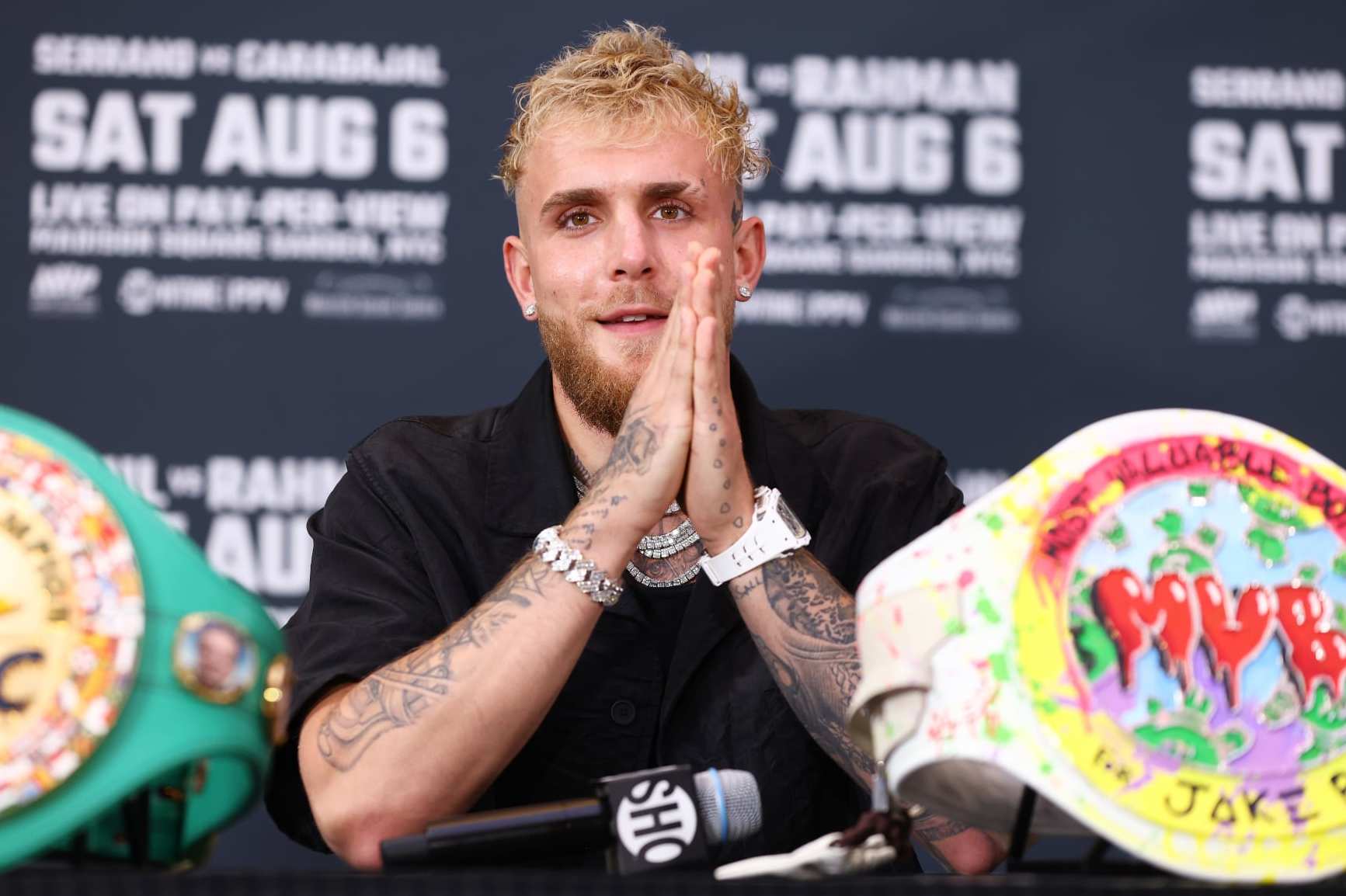 NEW YORK, NEW YORK - JULY 12: Jake Paul answers questions from the media during a press conference at Madison Square Garden on July 12, 2022 in New York City. (Photo by Mike Stobe/Getty Images)