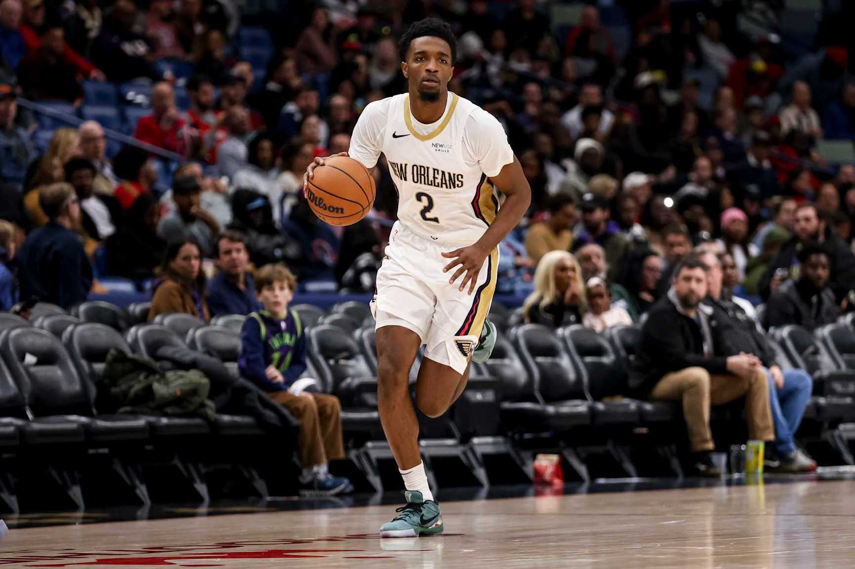 NEW ORLEANS, LOUISIANA - DECEMBER 7:  Herbert Jones #2 of the New Orleans Pelicans plays against the Oklahoma City Thunder during the second half of a game at the Smoothie King Center on December 7, 2024 in New Orleans, Louisiana. NOTE TO USER: User expressly acknowledges and agrees that, by downloading and or using this photograph, User is consenting to the terms and conditions of the Getty Images License Agreement. (Photo by Derick E. Hingle/Getty Images)