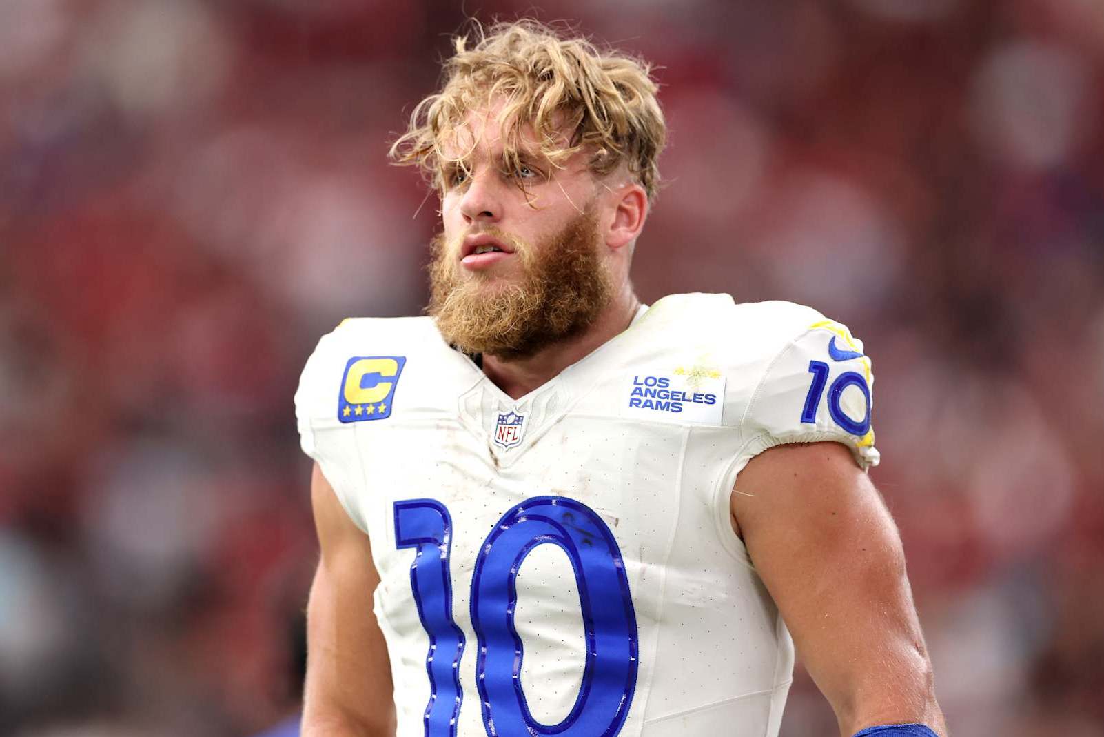 GLENDALE, ARIZONA - SEPTEMBER 15: Cooper Kupp #10 of the Los Angeles Rams looks on prior to a game against the Arizona Cardinals at State Farm Stadium on September 15, 2024 in Glendale, Arizona. (Photo by Christian Petersen/Getty Images)