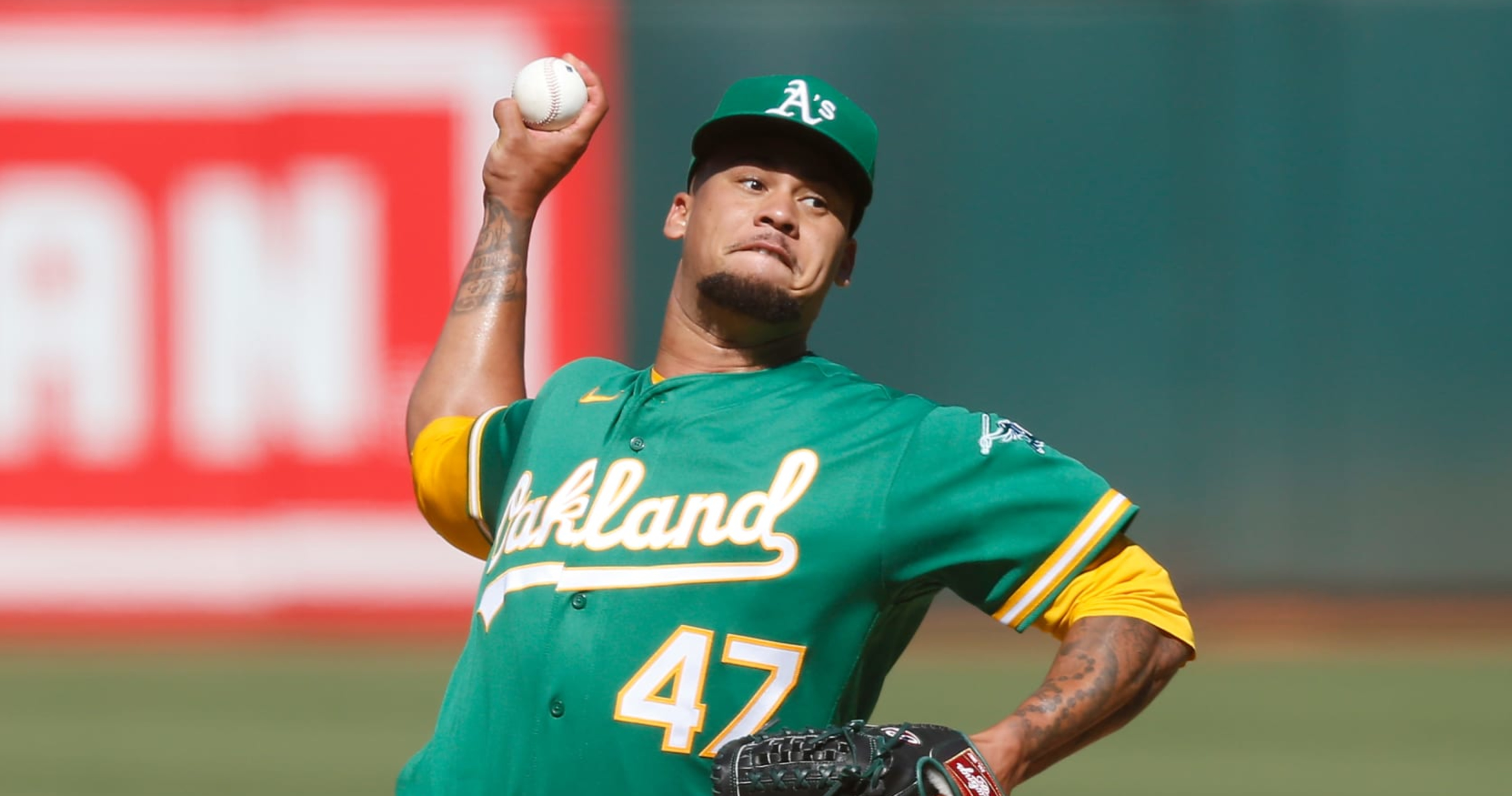 Oakland Athletics Pitcher Frankie Montas (47) during an MLB game