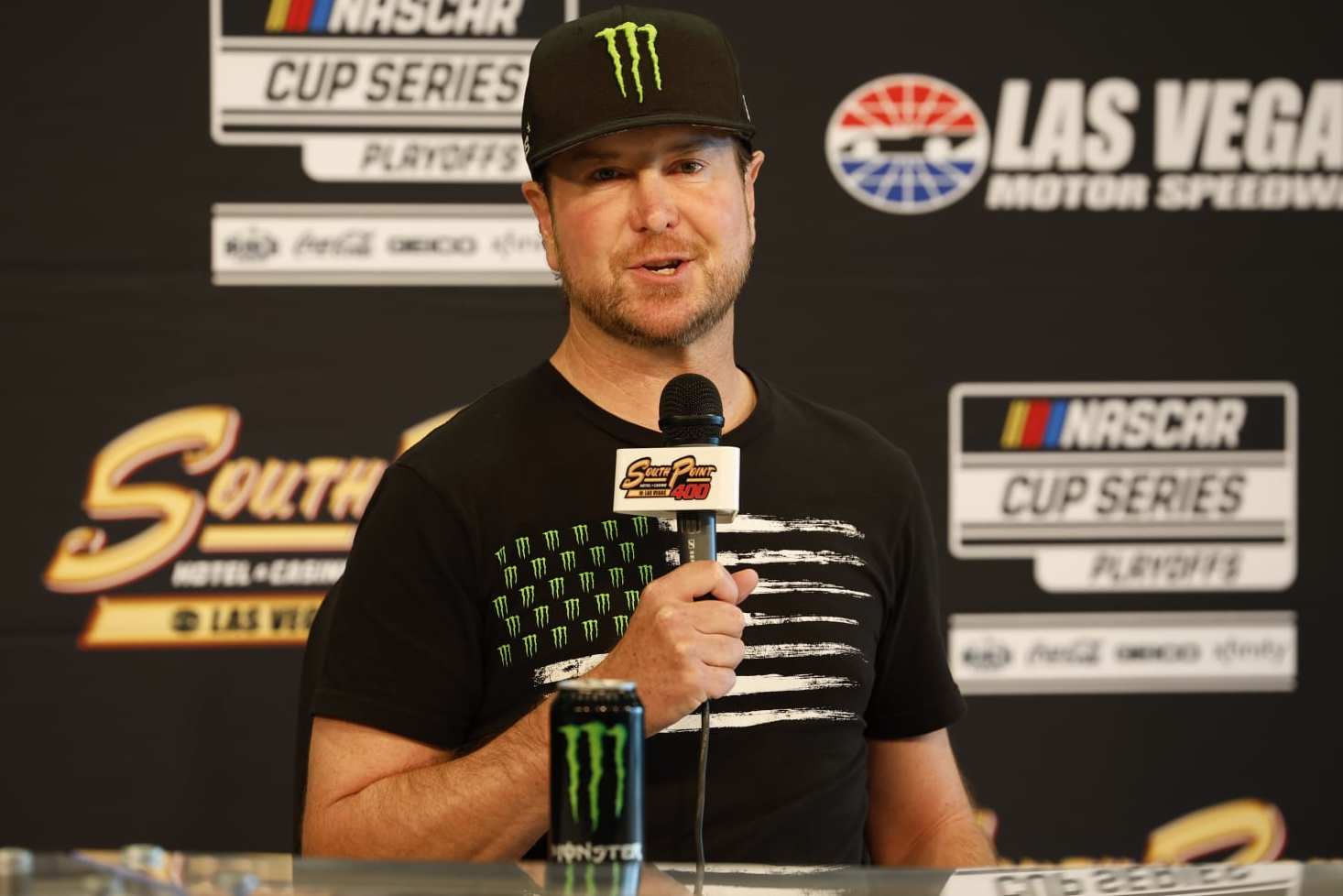 LAS VEGAS, NV - OCTOBER 15: NASCAR Cup Series and 23XI driver Kurt Busch announces he will not race again in 2022 and will not race full-time in 2023 during a press conference, on October 15, 2022, at Las Vegas Motor Speedway in Las Vegas, NV. (Photo by Jeff Speer/LVMS/Icon Sportswire via Getty Images)