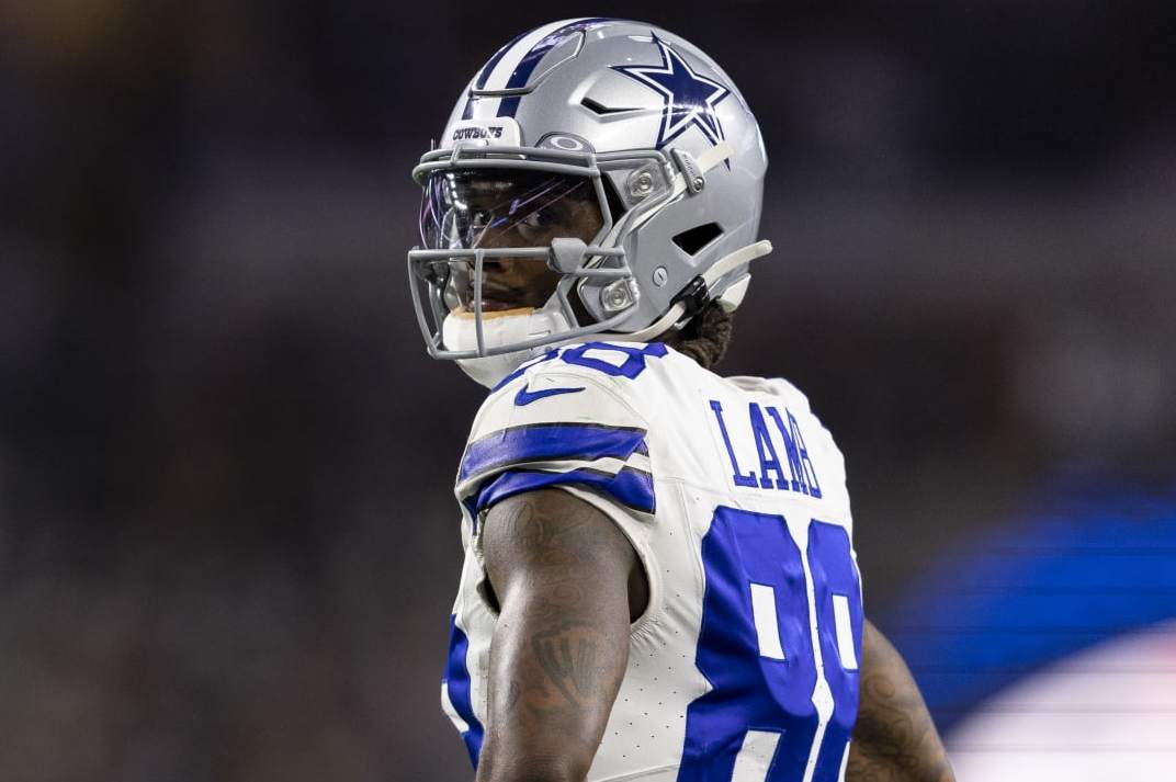 ARLINGTON, TEXAS - JANUARY 14: CeeDee Lamb #88 of the Dallas Cowboys looks on during an NFL wild-card playoff football game between the Dallas Cowboys and the Green Bay Packers at AT&T Stadium on January 14, 2024 in Arlington, Texas. (Photo by Michael Owens/Getty Images)