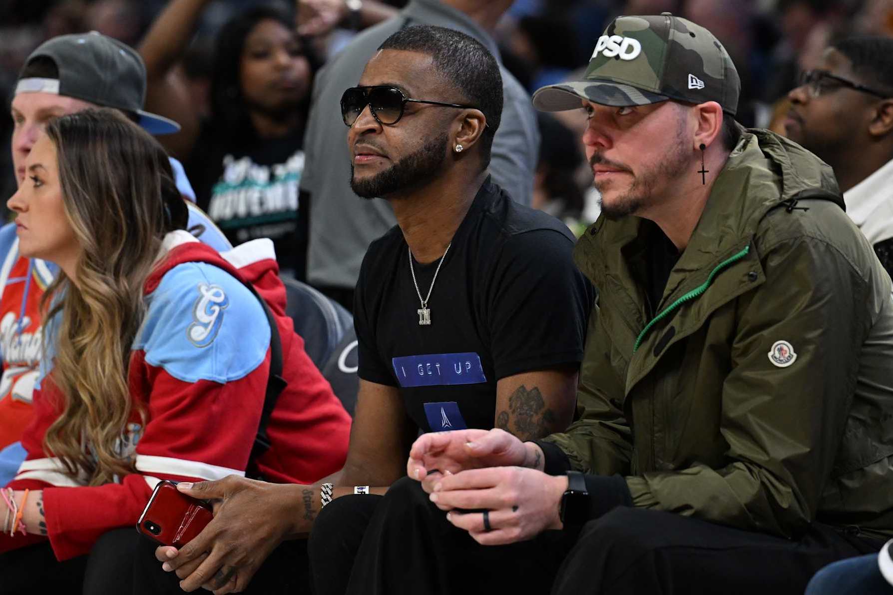 MEMPHIS, TN - JANUARY 9:  Tee Morant (Ja Morants father) and Mike Miller watch the game between the Houston Rockets and the Memphis Grizzlies on January  9, 2025 at FedExForum in Memphis, Tennessee. NOTE TO USER: User expressly acknowledges and agrees that, by downloading and or using this photograph, User is consenting to the terms and conditions of the Getty Images License Agreement. Mandatory Copyright Notice: Copyright 2025 NBAE (Photo by Grant Burke/NBAE via Getty Images)