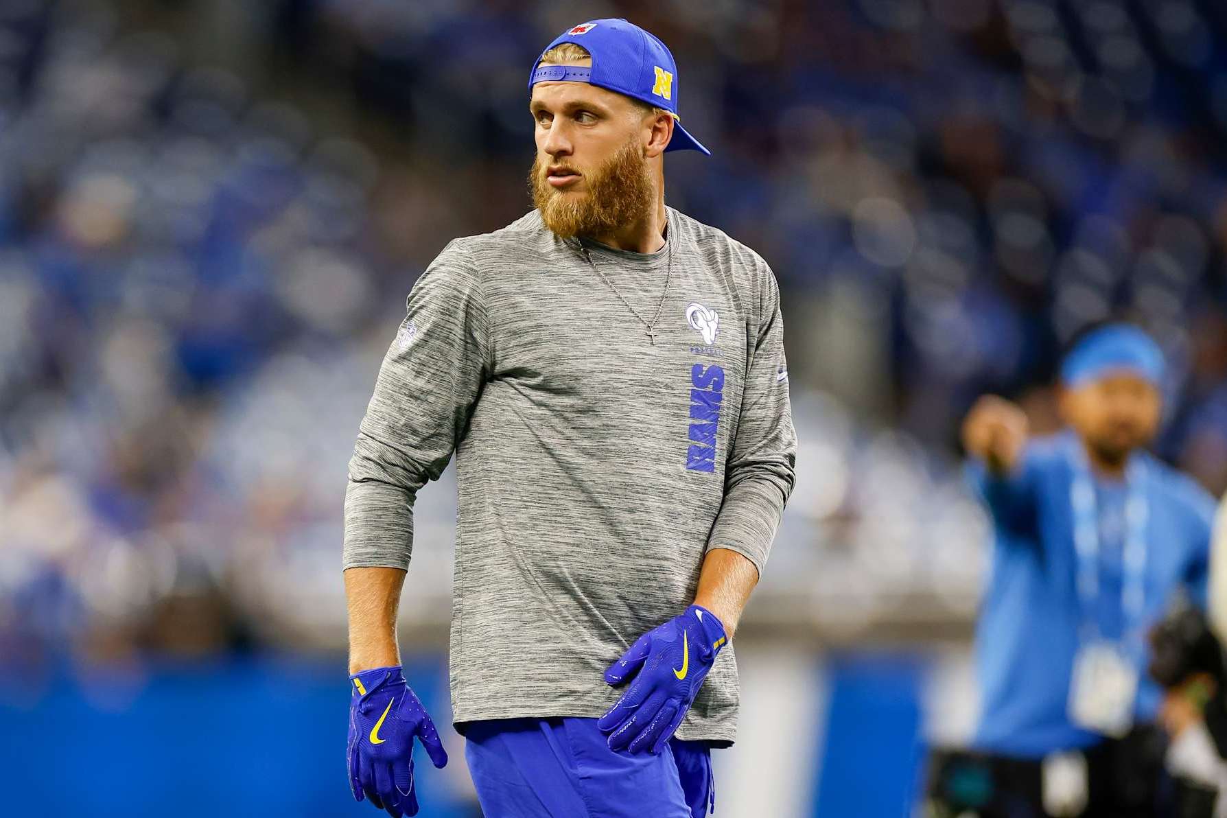 DETROIT, MI - SEPTEMBER 08: Cooper Kupp #10 of the Los Angeles Rams warms up prior to a game against the Detroit Lions at Ford Field on September 08, 2024 in Detroit, Michigan. (Photo by Brandon Sloter/Getty Images)