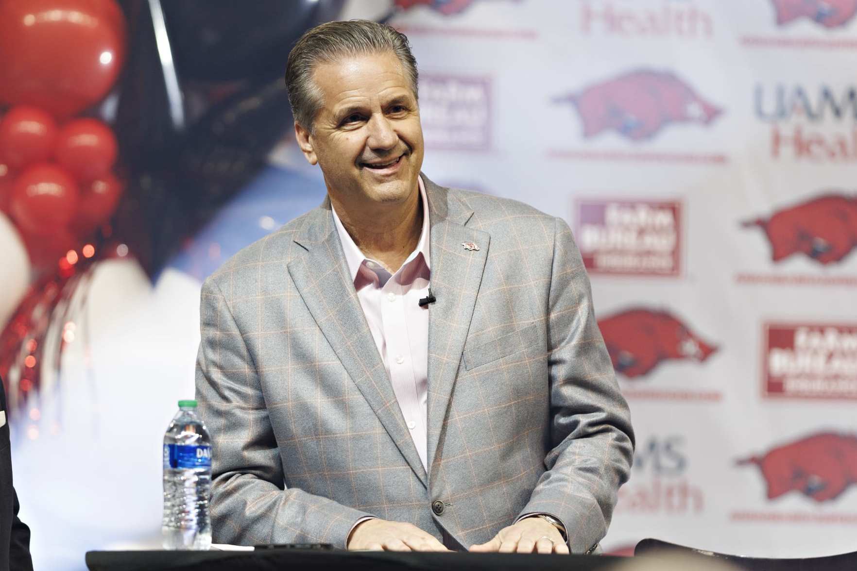 FAYETTEVILLE, ARKANSAS - APRIL 10: New head coach John Calipari of the Arkansas Razorbacks is introduced to the fans and the media at Bud Walton Arena on April 10, 2024 in Fayetteville, Arkansas. (Photo by Wesley Hitt/Getty Images)