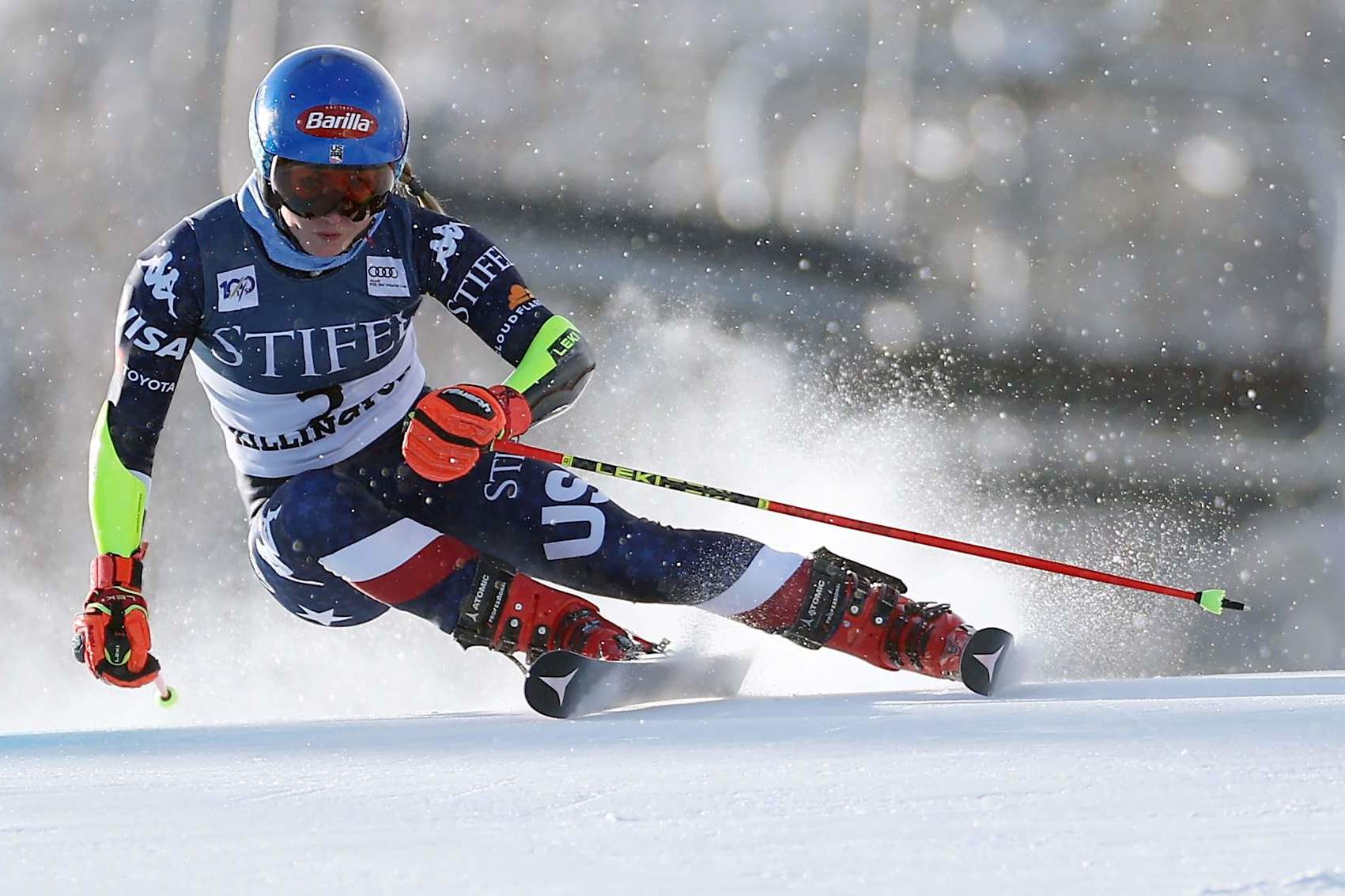 KILLINGTON, VERMONT - NOVEMBER 30: Mikaela Shiffrin of the United States competes in the first run of the Women's Giant Slalom during the STIFEL Killington FIS World Cup race at Killington Resort on November 30, 2024 in Killington, Vermont. (Photo by Sarah Stier/Getty Images)