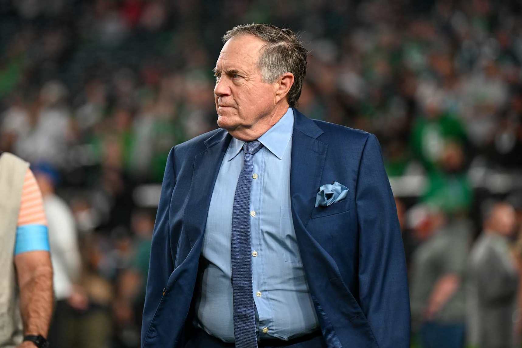 PHILADELPHIA, PA - SEPTEMBER 16: Coaching legend Bill Belichick before the game between the Philadelphia Eagles and the Atlanta Falcons on September 16th, 2024 at Lincoln Financial Field in Philadelphia, PA. (Photo by Terence Lewis/Icon Sportswire via Getty Images)