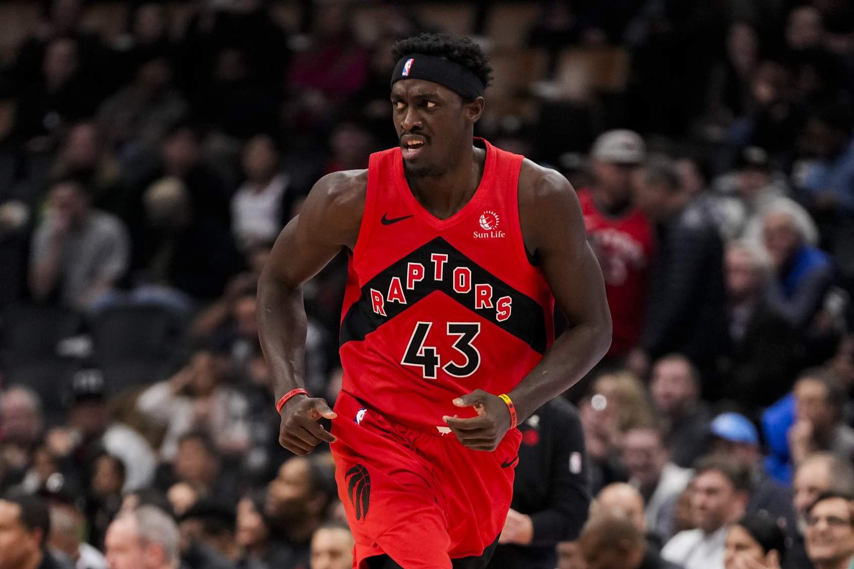 TORONTO, ON - NOVEMBER 29: Pascal Siakam #43 of the Toronto Raptors runs the court against the Phoenix Suns during NBA action at the Scotiabank Arena on November 29, 2023 in Toronto, Ontario, Canada. NOTE TO USER: User expressly acknowledges and agrees that, by downloading and/or using this Photograph, user is consenting to the terms and conditions of the Getty Images License Agreement. (Photo by Andrew Lahodynskyj/Getty Images)