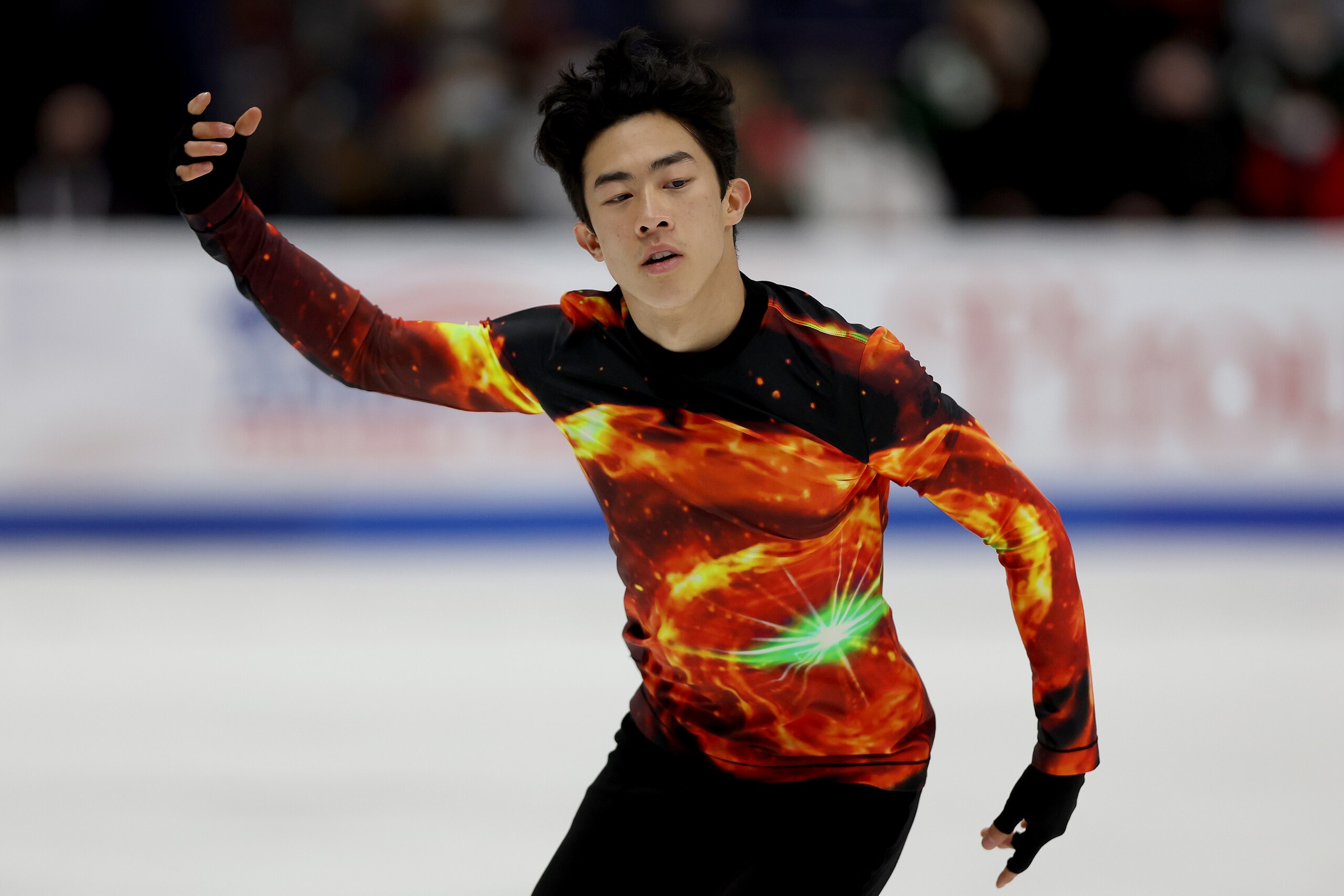 NASHVILLE, TENNESSEE - JANUARY 09: Nathan Chen skates in the Men's Free Skate during the U.S. Figure Skating Championships at Bridgestone Arena on January 09, 2022 in Nashville, Tennessee. (Photo by Matthew Stockman/Getty Images)