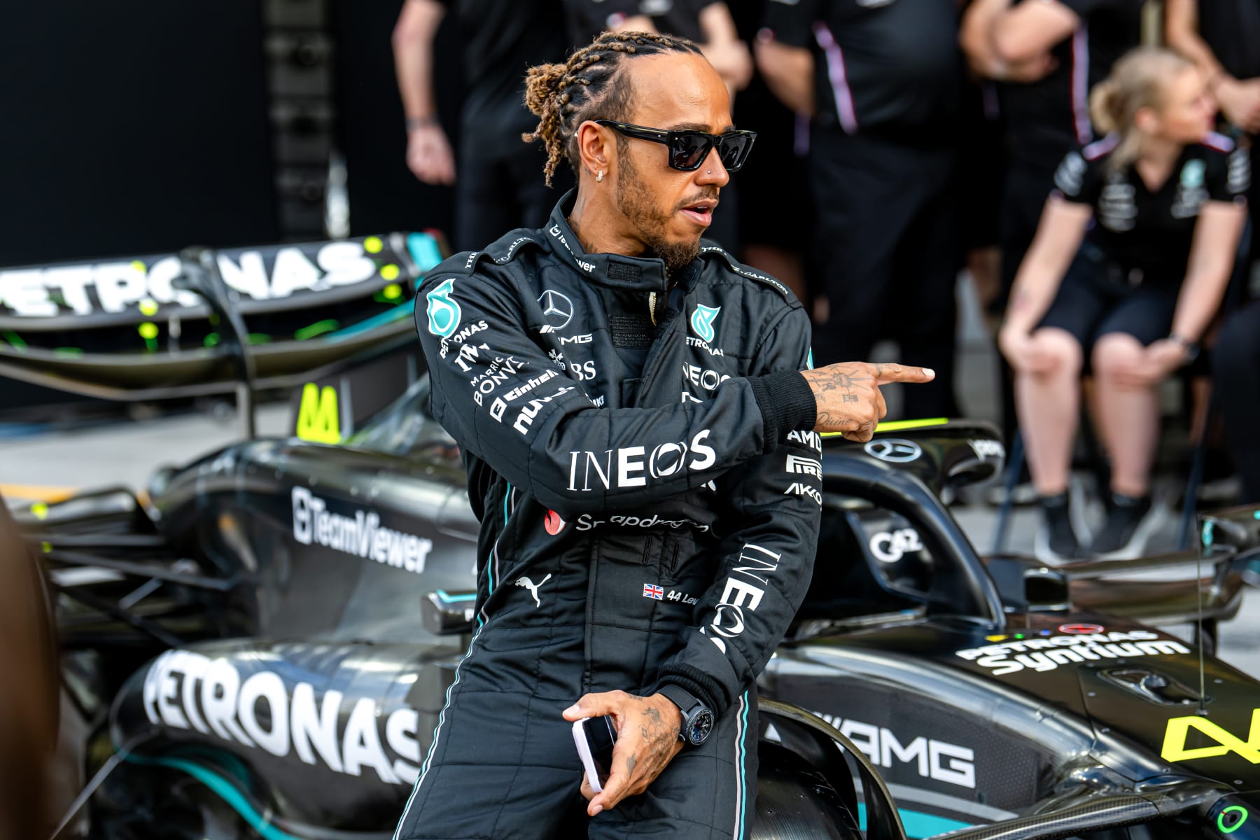 ABU DHABI, UNITED ARAB EMIRATES - NOVEMBER 23: Lewis Hamilton, Mercedes F1 F1 W14 during previews ahead of the F1 Grand Prix of Abu Dhabi at Yas Marina Circuit on November 23, 2023 in Abu Dhabi, United Arab Emirates. (Photo by Michael Potts/BSR Agency/Getty Images)