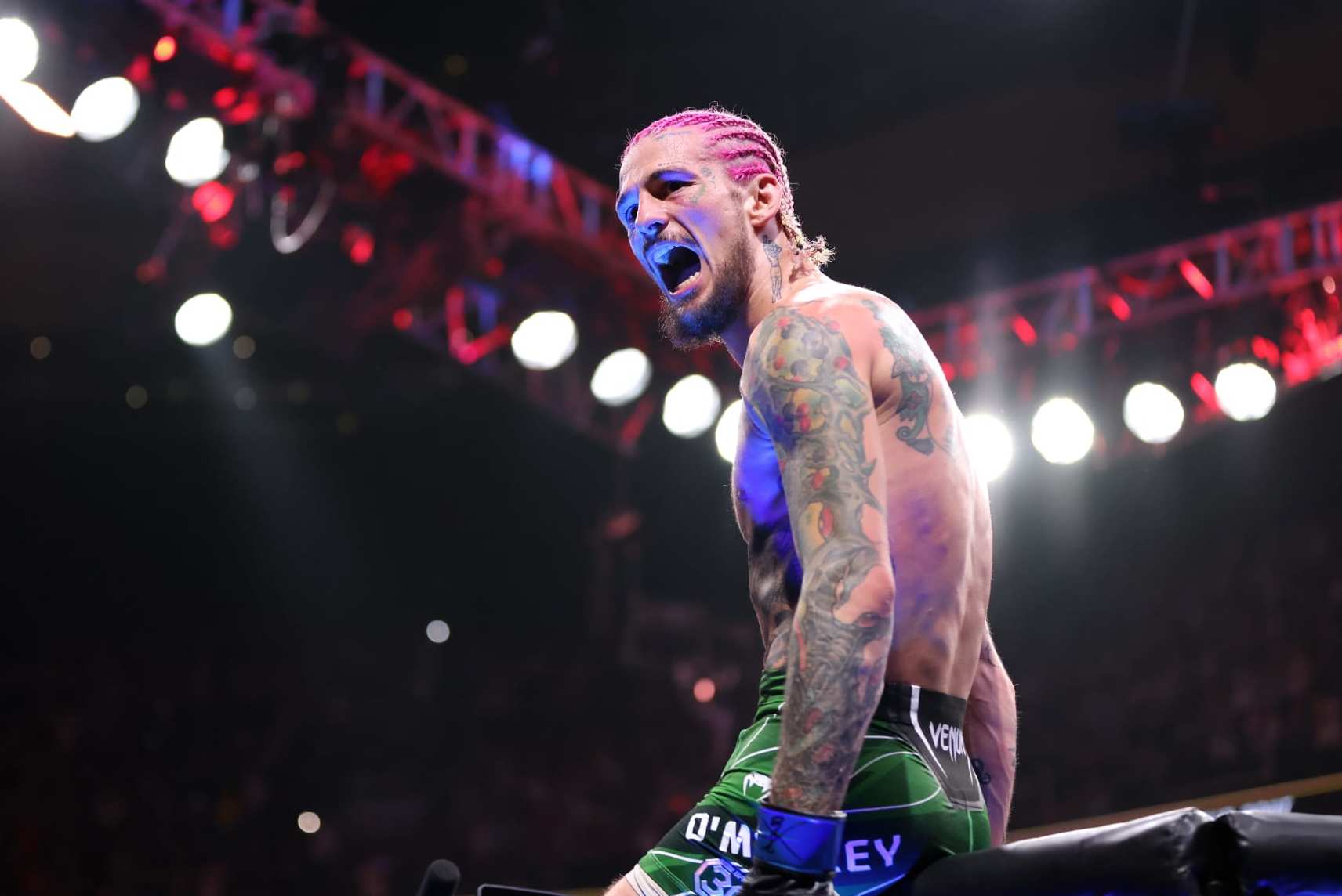 BOSTON, MASSACHUSETTS - AUGUST 19: Sean O’Malley celebrates after defeating Aljamain Sterling during their Bantamweight title fight at UFC 292 at TD Garden on August 19, 2023 in Boston, Massachusetts. (Photo by Paul Rutherford/Getty Images)