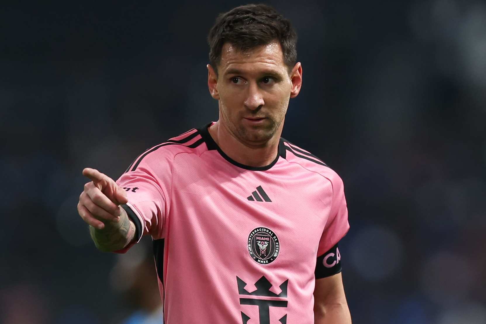 RIYADH, SAUDI ARABIA - JANUARY 29: Lionel Messi of Inter Miami reacts during the Riyadh Season Cup match between Al Hilal and Inter Miami at Kingdom Arena on January 29, 2024 in Riyadh, Saudi Arabia. (Photo by Yasser Bakhsh/Getty Images)