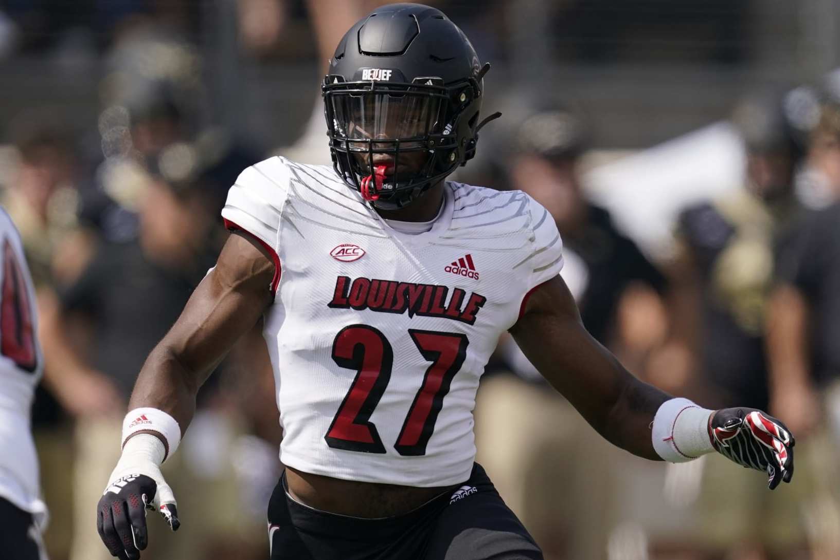 Louisville defensive back Kenderick Duncan plays during an NCAA college football game against Wake Forest on Saturday, Oct. 2, 2021, in Winston-Salem, N.C. (AP Photo/Chris Carlson)