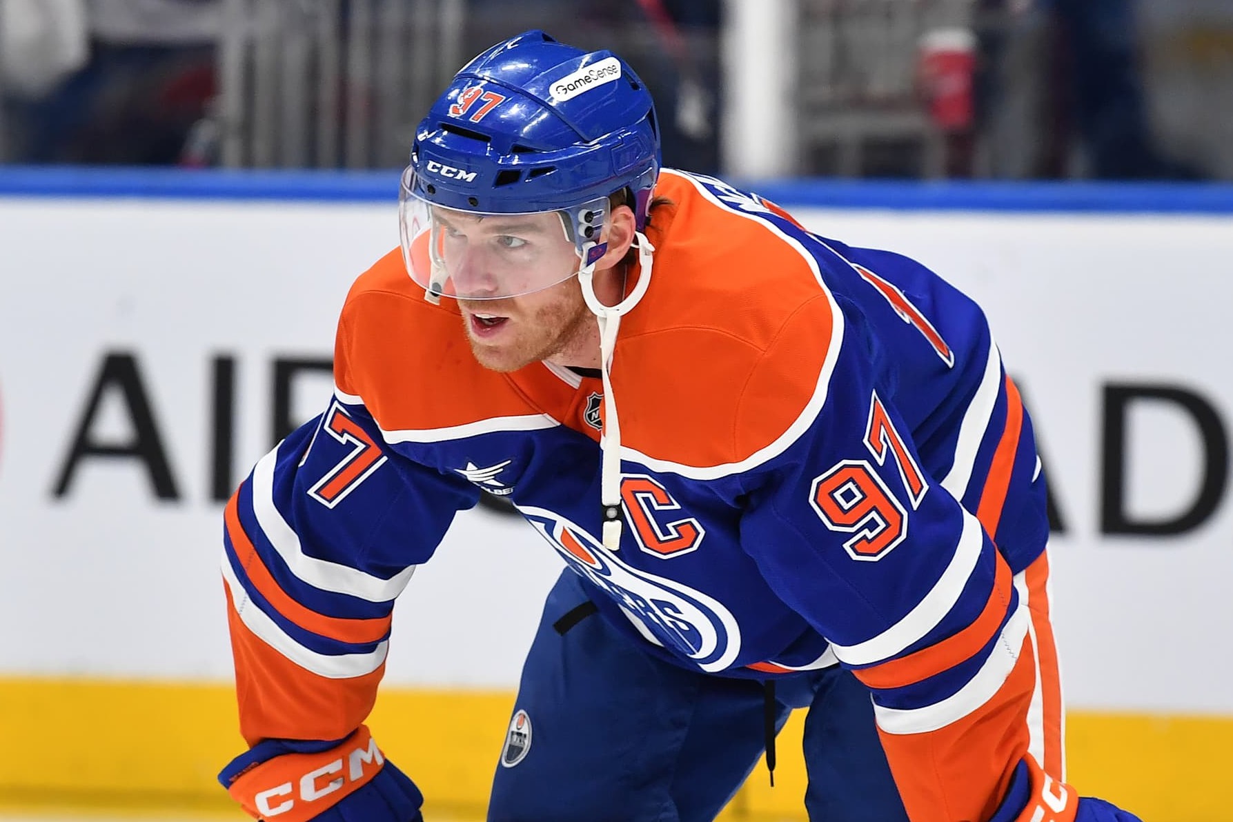 EDMONTON, CANADA - FEBRUARY 1: Connor McDavid #97 of the Edmonton Oilers looks on during warmups prior to the game against the Toronto Maple Leafs at Rogers Place on February 1, 2025, in Edmonton, Alberta, Canada. (Photo by Andy Devlin/NHLI via Getty Images)