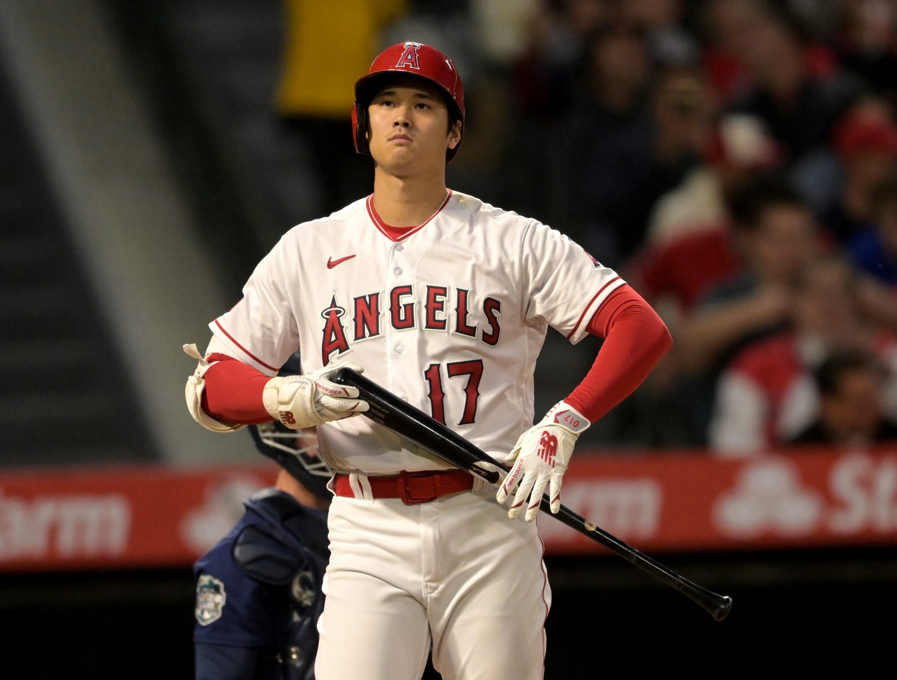 ANAHEIM, CALIFORNIA - JUNE 10: Shohei Ohtani #17 of the Los Angeles Angels at bat in opposition to the Seattle Mariners at Angel Stadium of Anaheim on June 10, 2023 in Anaheim, California. (Describe by Jayne Kamin-Oncea/Getty Shots)