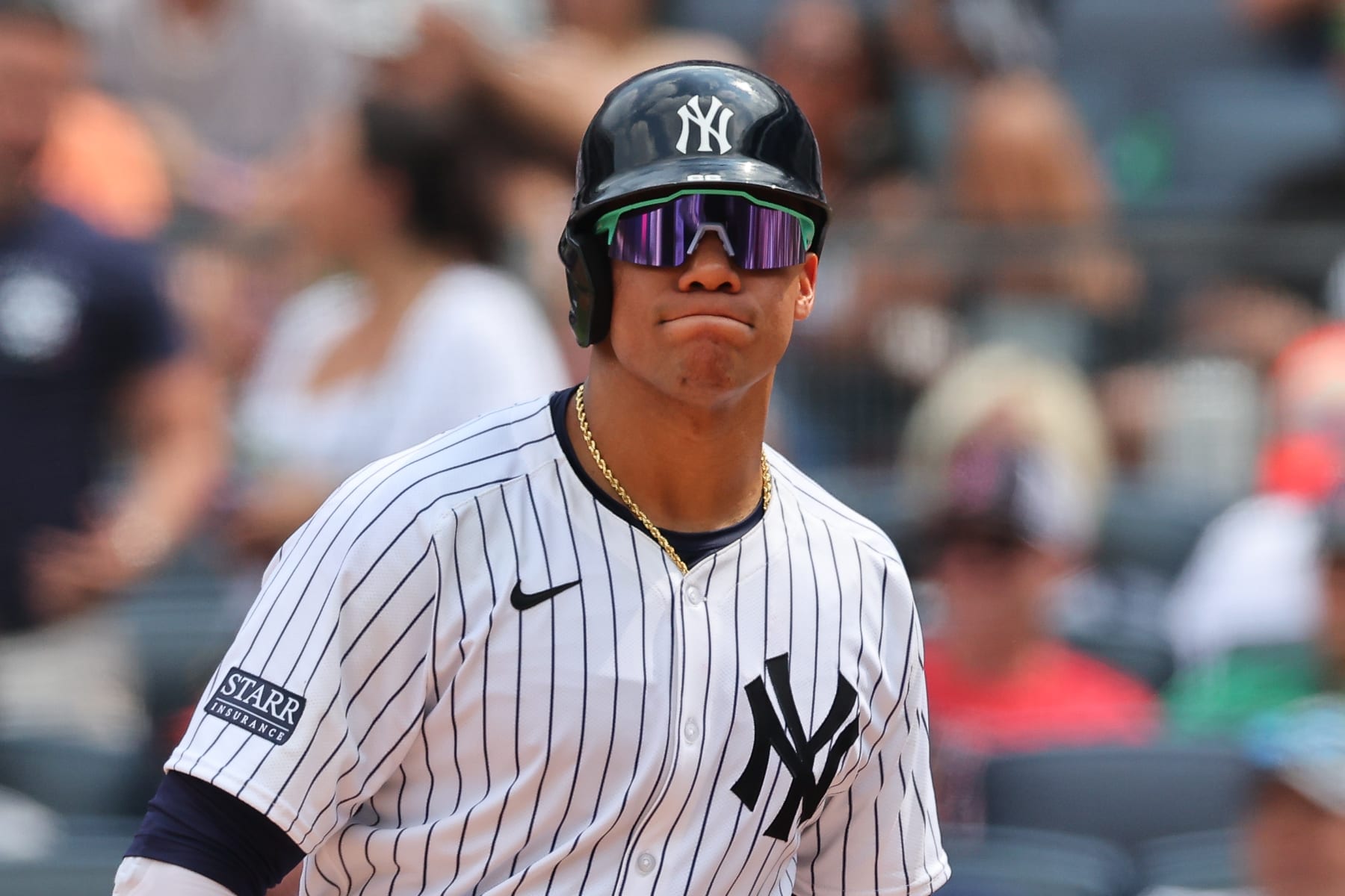 BRONX, NY - JULY 06: Juan Soto #22 of the New York Yankees at bat during the game against the Boston Red Sox on July 6, 2024 at Yankee Stadium in the Bronx, New York.  (Photo by Rich Graessle/Icon Sportswire via Getty Images)