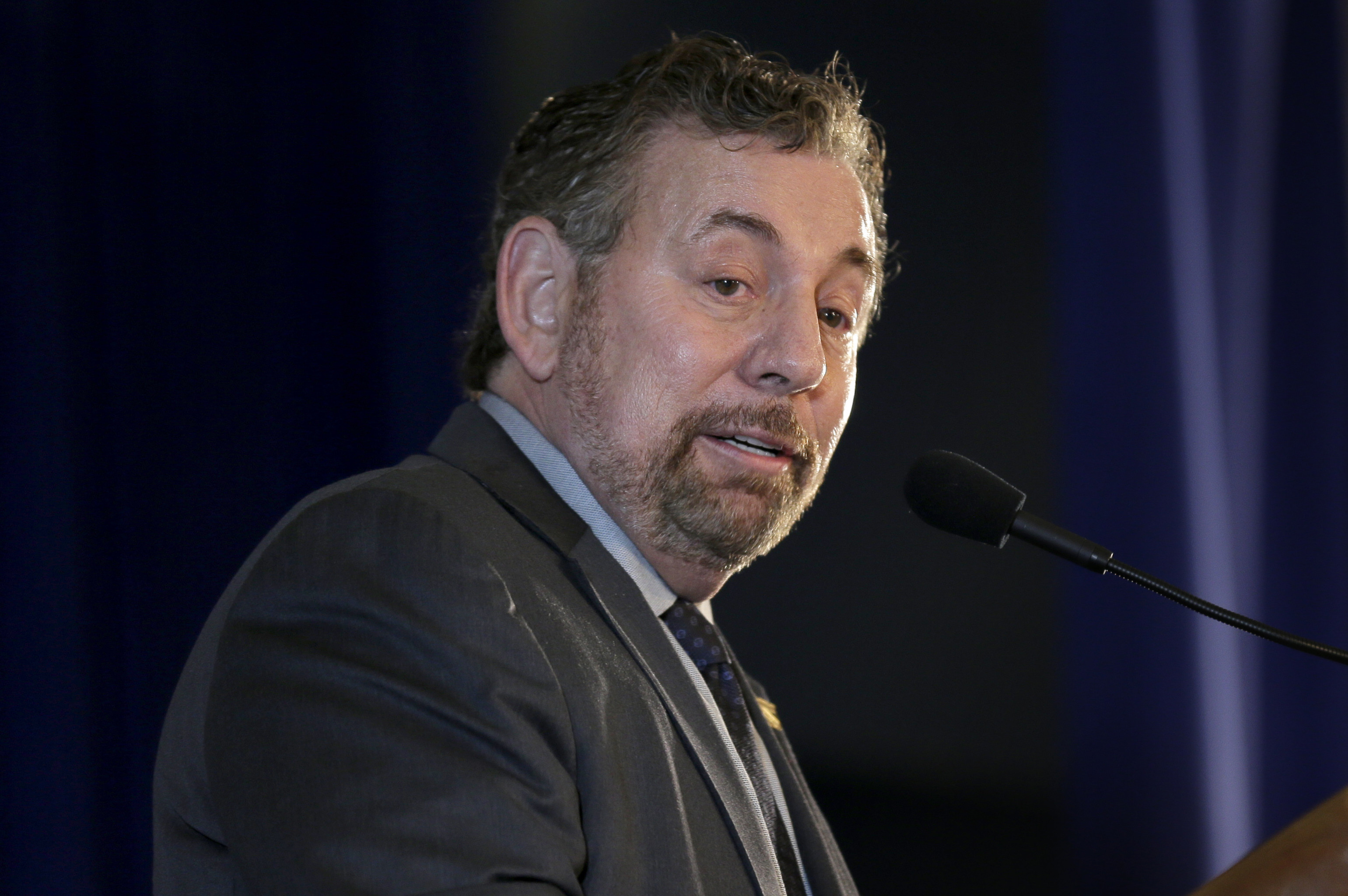 James Dolan, owner of the New York Rangers, speaks during a news conference in New York, Wednesday, May 22, 2019. John Davidson was hired as the Rangers team president Friday, hours after leaving his post with the Columbus Blue Jackets. . (AP Photo/Seth Wenig)