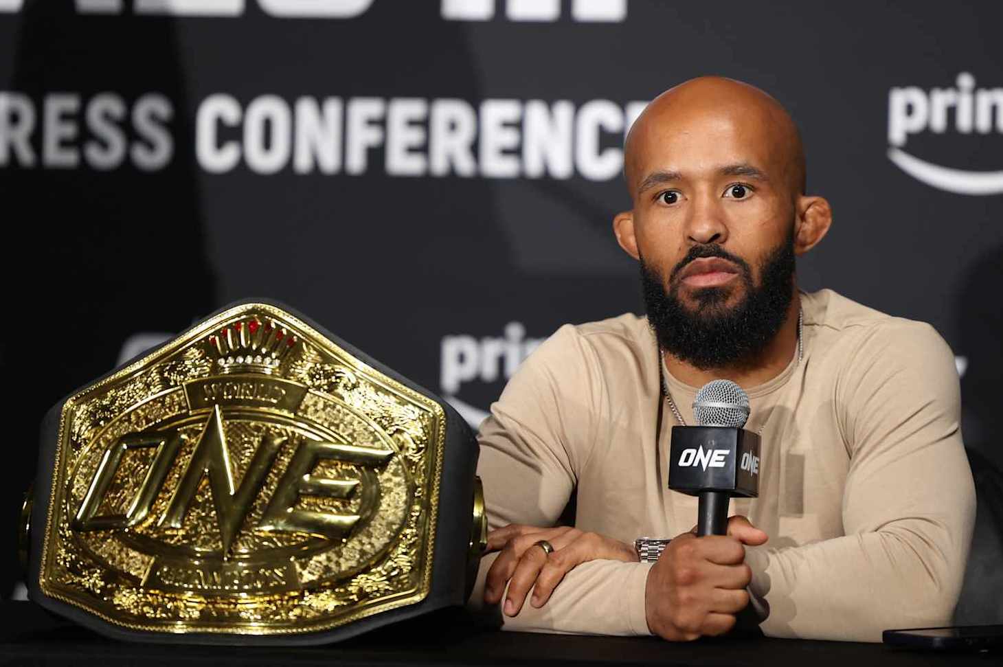 DENVER, COLORADO - MAY 5:  Demetrious Johnson during the post fight press conference for ONE Championship Fight Night 10 on May 05, 2023, at the 1st Bank Center in Denver, Colorado. (Photo by Christopher Colon/Pximages/Icon Sportswire via Getty Images)