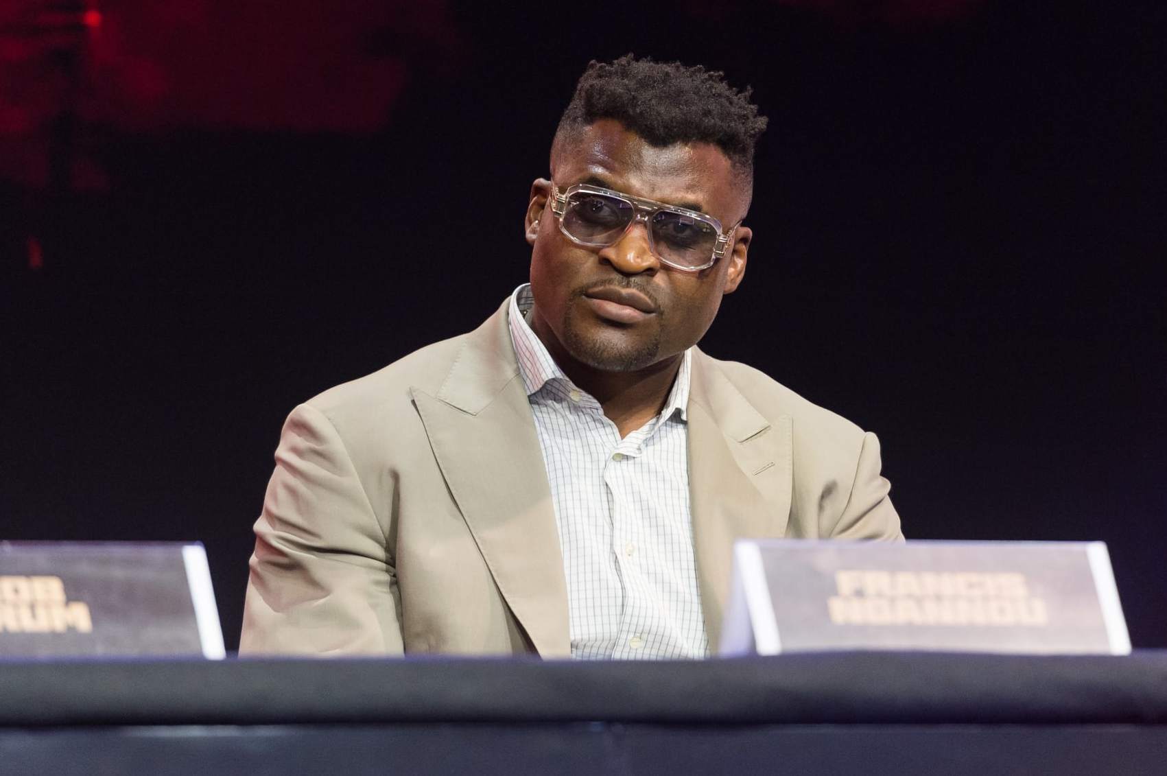 LONDON, UNITED KINGDOM - SEPTEMBER 07: Francis Ngannou, lineal MMA Heavyweight World Champion attends the Tyson Fury vs Francis Ngannou kick-off press conference at the Here at Outernet in London, United Kingdom on September 07, 2023. Fury and Ngannou will take part in a 10-round boxing match on Saturday, October 28th in Riyadh, Saudi Arabia, which will mark the opening of this year's Riyadh Season. (Photo by Wiktor Szymanowicz/Anadolu Agency via Getty Images)