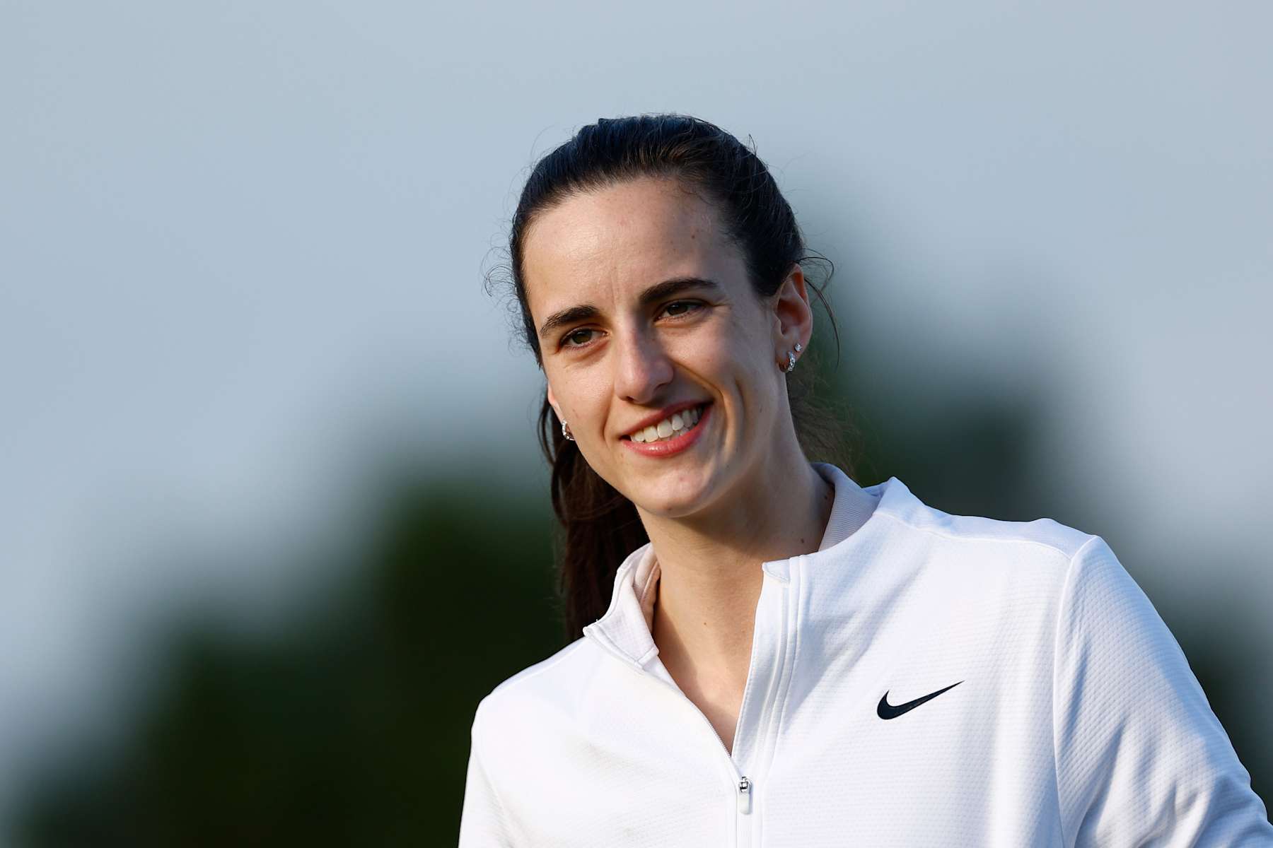 BELLEAIR, FLORIDA - NOVEMBER 13: Professional basketball player Caitlin Clark  looks on from the sixth green prior to The ANNIKA driven by Gainbridge at Pelican 2024 at Pelican Golf Club on November 13, 2024 in Belleair, Florida. (Photo by Douglas P. DeFelice/Getty Images)