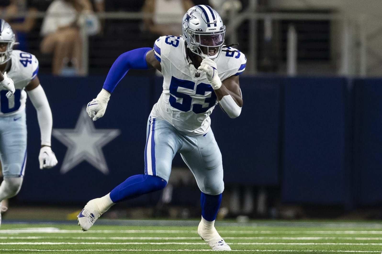 Dallas Cowboys linebacker Isaiah Land (53) is seen during the first half of  an NFL football