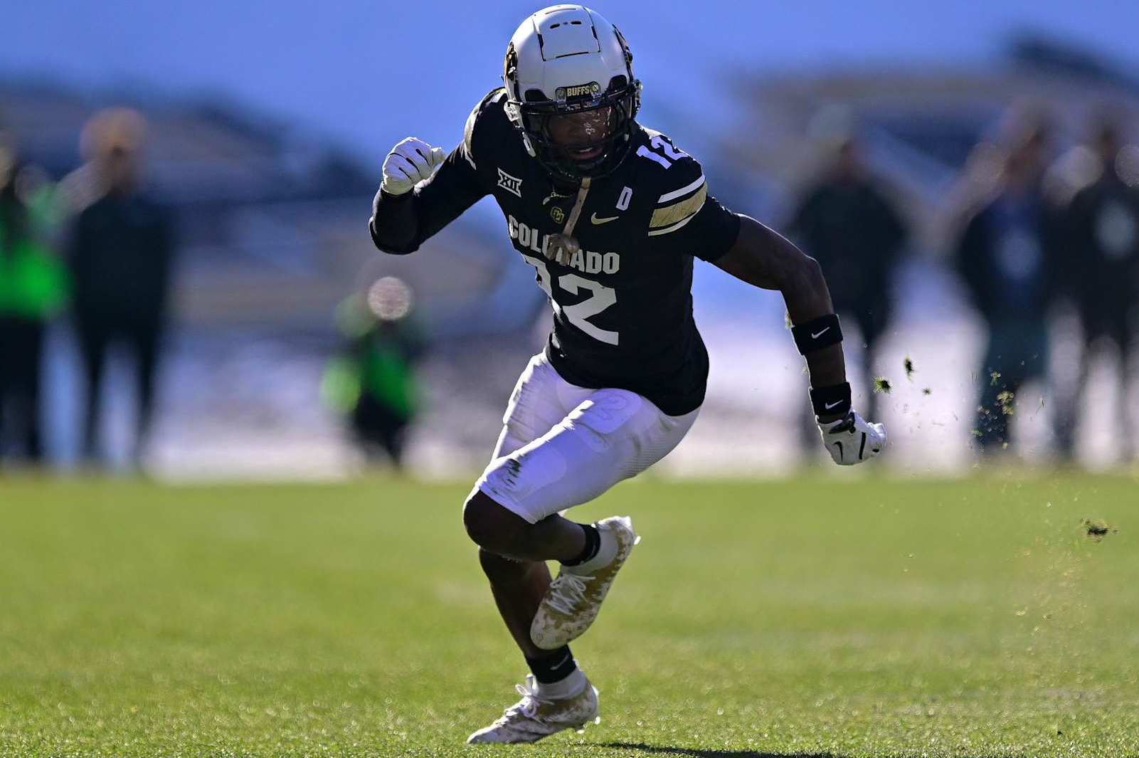 BOULDER, CO - NOVEMBER 29: Travis Hunter #12 of the Colorado Buffaloes plays defense in the first quarter against the Oklahoma State Cowboys at Folsom Field on November 29, 2024 in Boulder, Colorado. (Photo by Dustin Bradford/Getty Images)