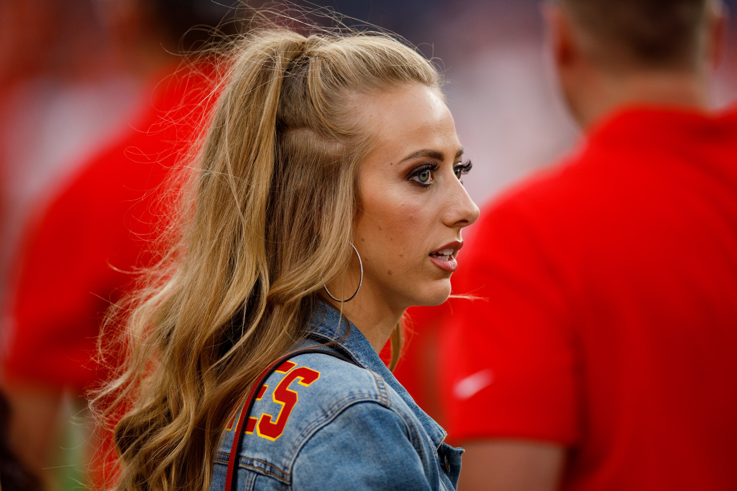 DENVER, CO - OCTOBER 17:  Brittany Matthews, girlfriend of quarterback Patrick Mahomes of the Kansas City Chiefs, looks on before a game against the Denver Broncos at Empower Field at Mile High on October 17, 2019 in Denver, Colorado. (Photo by Justin Edmonds/Getty Images)