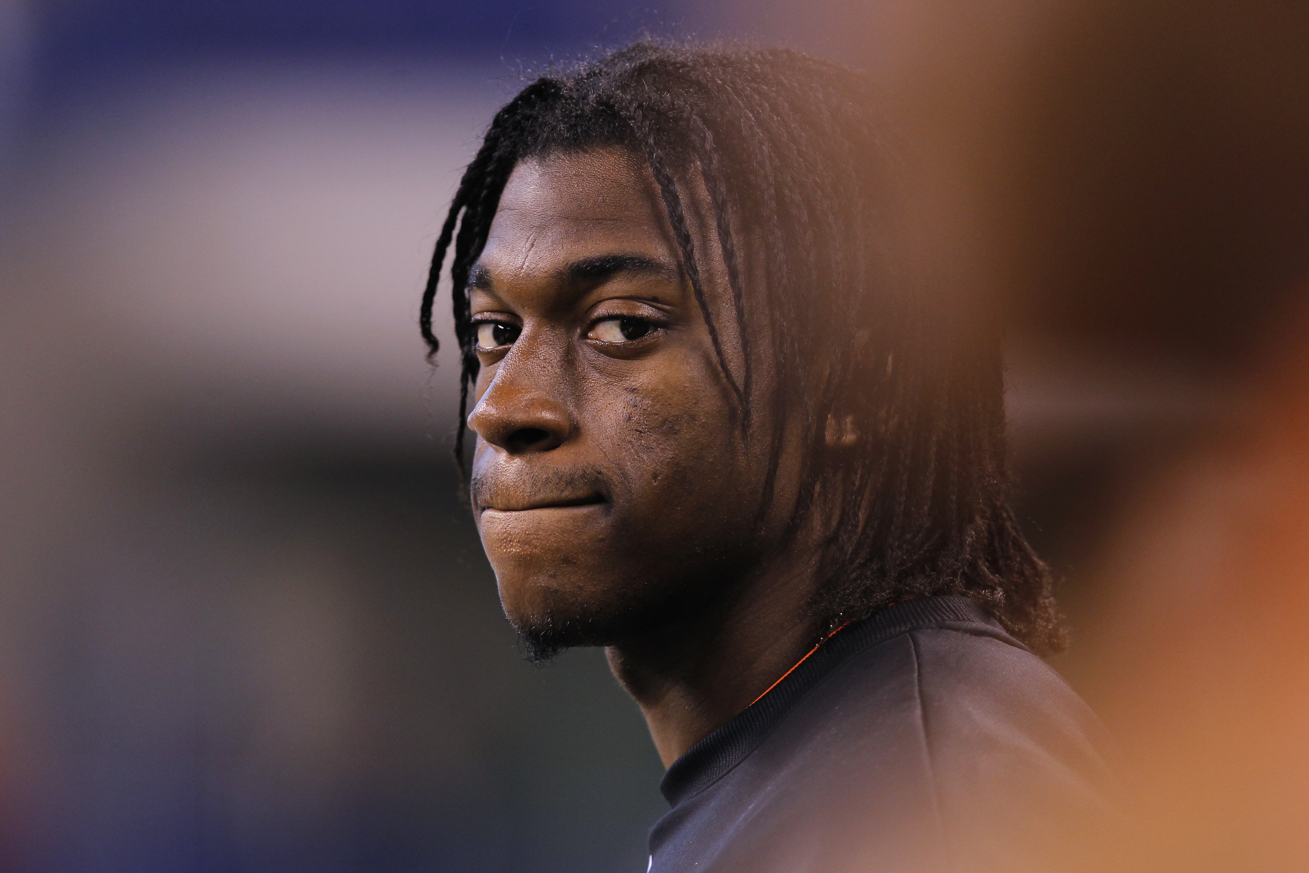 INDIANAPOLIS, IN - FEBRUARY 26: Quarterback Robert Griffin III of Baylor looks on during the 2012 NFL Combine at Lucas Oil Stadium on February 26, 2012 in Indianapolis, Indiana. (Photo by Joe Robbins/Getty Images)