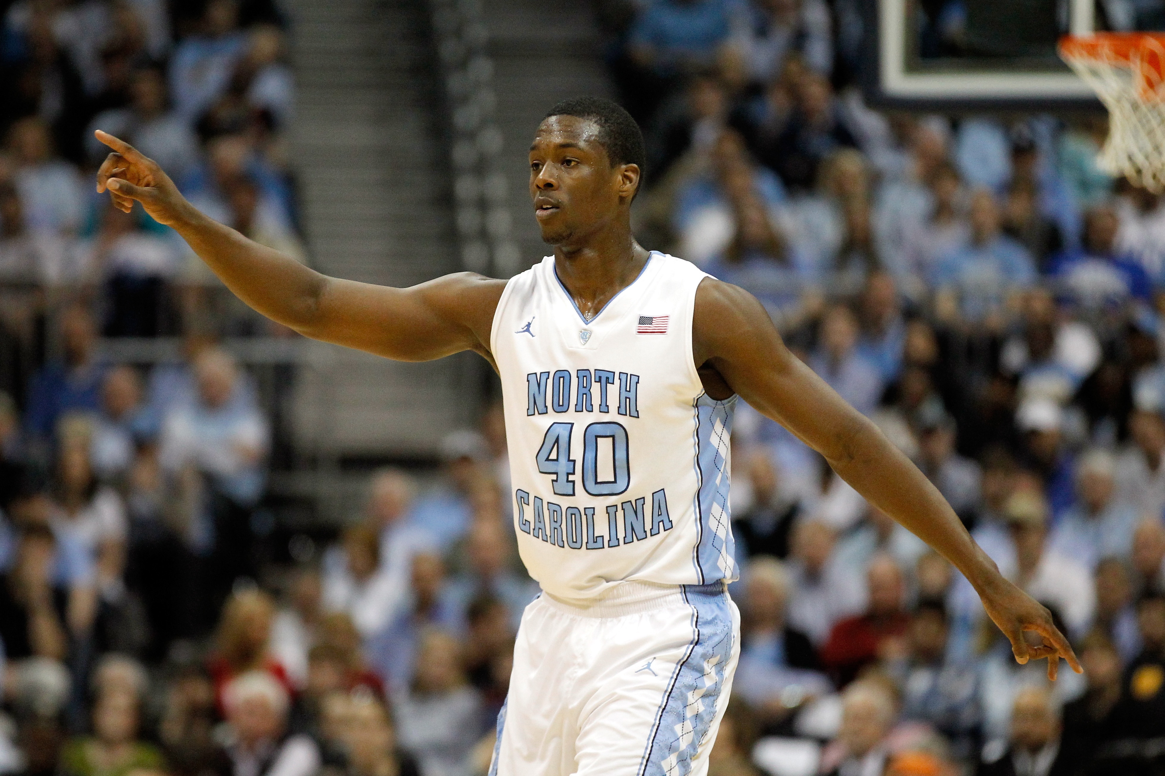 ATLANTA, GA - MARCH 11: Harrison Barnes #40 of the North Carolina Tar Heels gestures on court against the Florida State Seminoles during the Final Game of the 2012 ACC Men's Basketball Conference Tournament at Philips Arena on March 11, 2012 in Atlanta, Georgia. (Photo by Streeter Lecka/Getty Images)