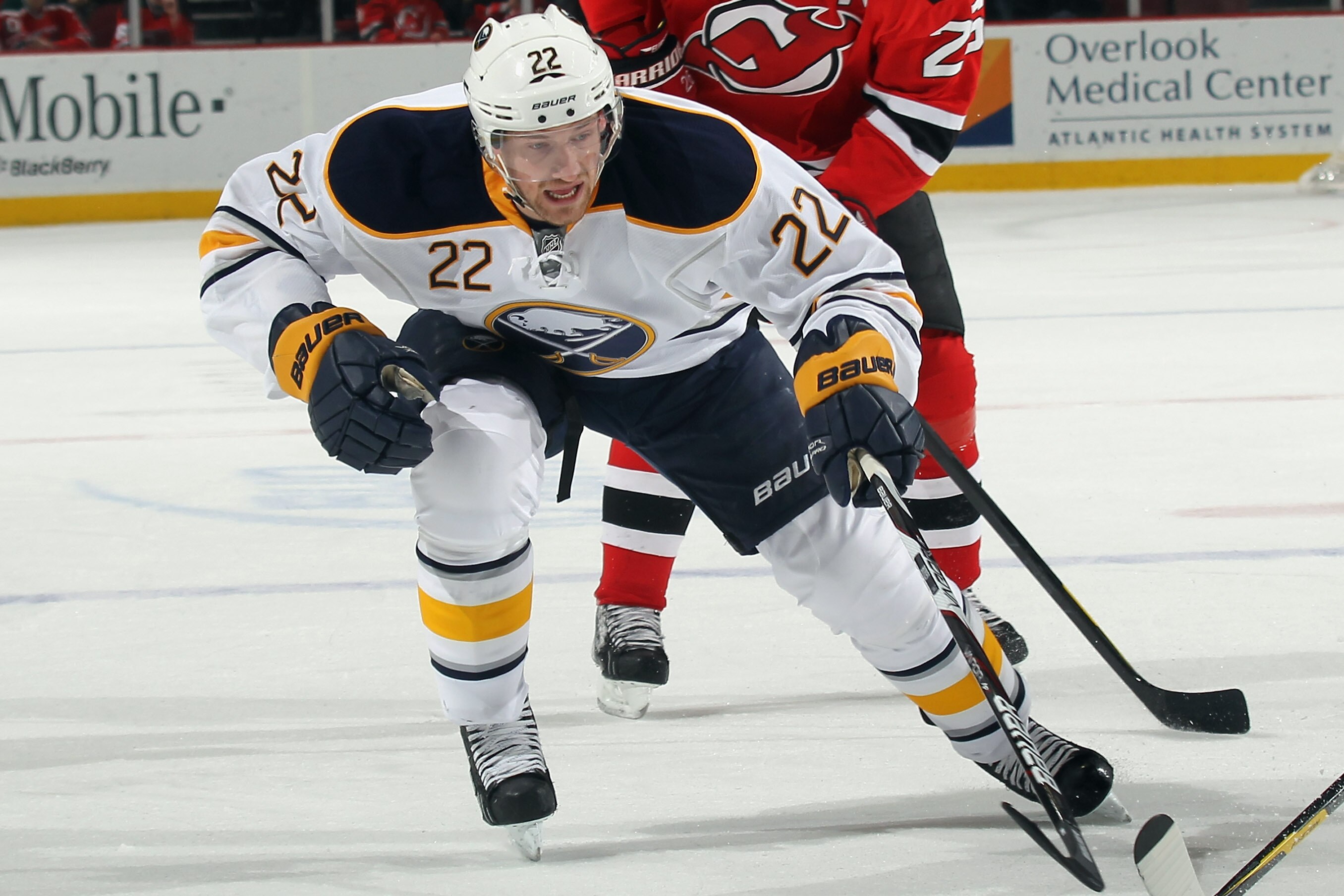NEWARK, NJ - DECEMBER 28: Brad Boyes #22 of the Buffalo Sabres skates against the New Jersey Devils at the Prudential Center on December 28, 2011 in Newark, New Jersey. (Photo by Bruce Bennett/Getty Images)