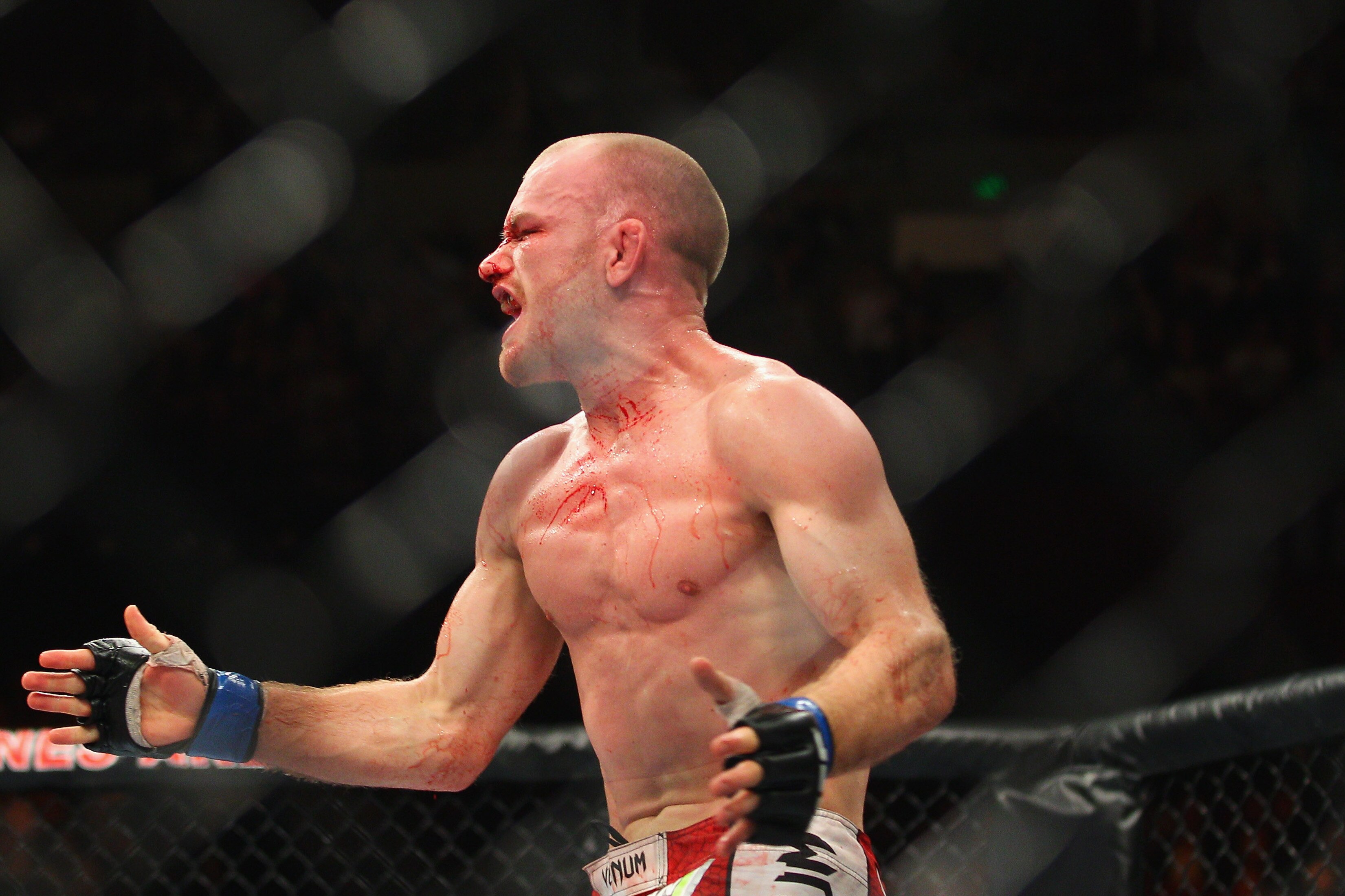 SYDNEY, AUSTRALIA - MARCH 03:  Martin Kampmann of Denmark celebrates victory during the UFC On FX welterweight bout between Martin Kampmann and Thiago Alves at Allphones Arena on March 3, 2012 in Sydney, Australia.  (Photo by Mark Kolbe/Getty Images)