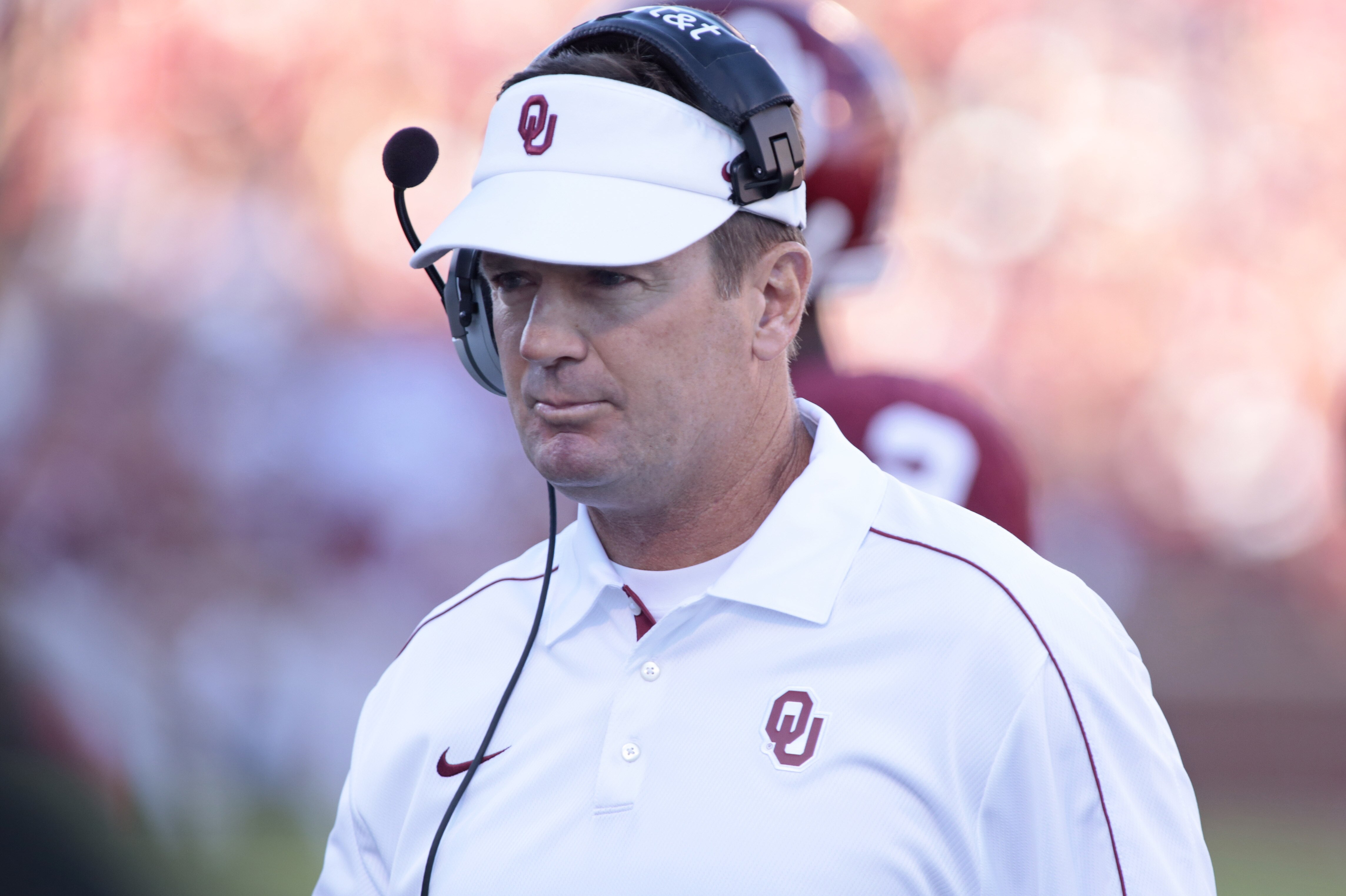 NORMAN, OK - SEPTEMBER 08: Head Coach Bob Stoops of the Oklahoma Sooners walks back to the sidelines after a timeout against the Florida A&M Rattlers on September 8, 2012 at Gaylord Family-Oklahoma Memorial Stadium in Norman, Oklahoma. Oklahoma won 69-13. (Photo by Brett Deering/Getty Images)