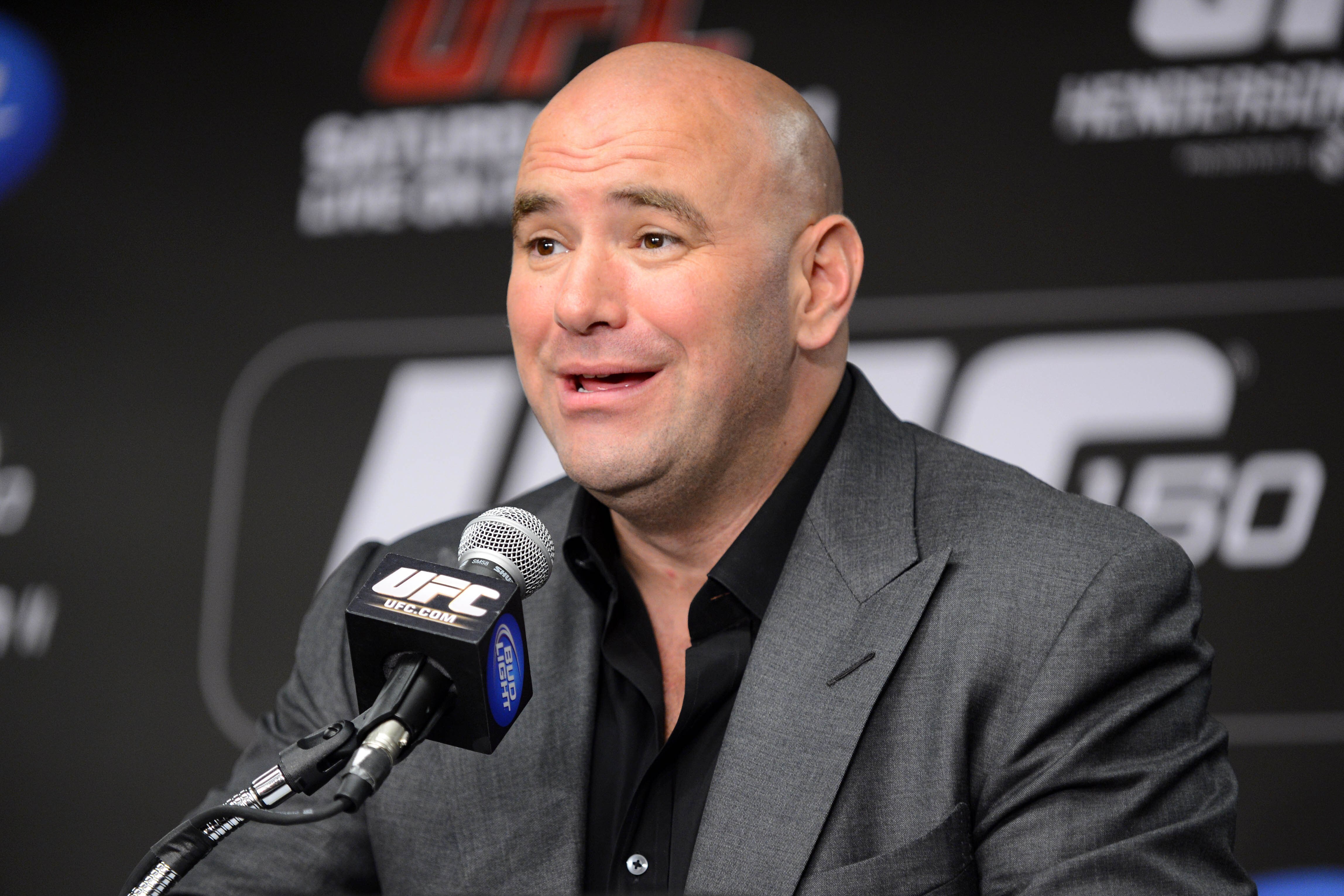 August 11, 2012; Denver, CO, USA; UFC president Dana White talks during the press conference following UFC 150 at the Pepsi Center. Mandatory Credit: Ron Chenoy-US PRESSWIRE