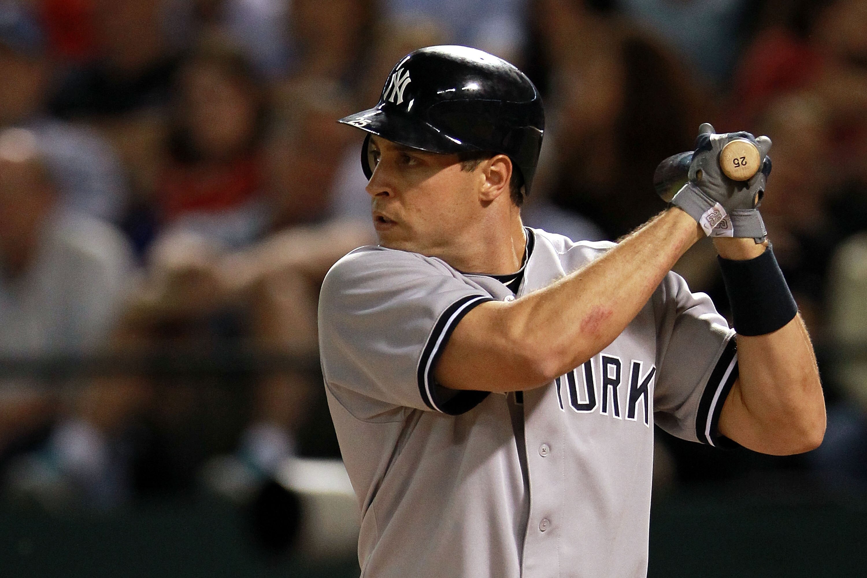 ARLINGTON, TX - APRIL 24: Mark Teixeira #25 of the New York Yankees at Rangers Ballpark in Arlington on April 24, 2012 in Arlington, Texas. (Photo by Ronald Martinez/Getty Images)