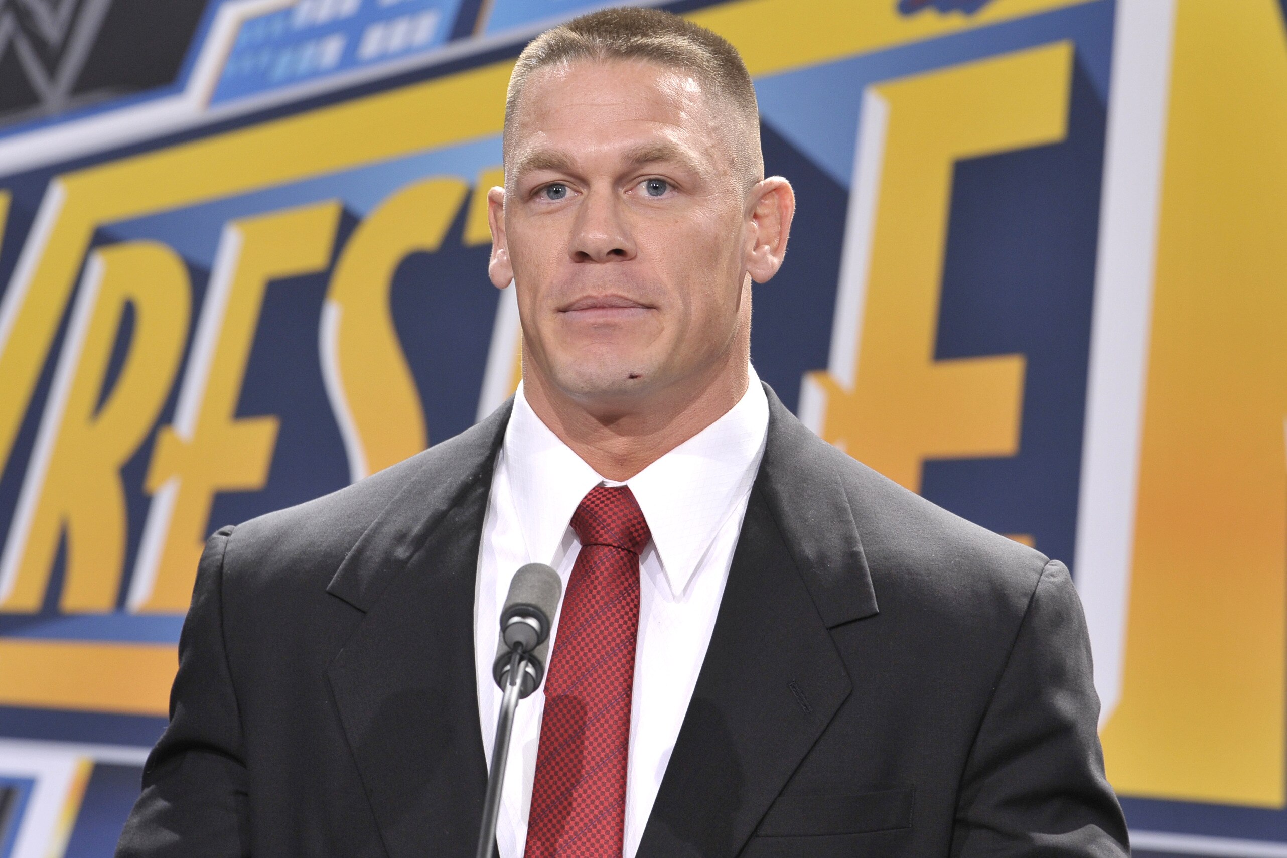 EAST RUTHERFORD, NJ - FEBRUARY 16: John Cena attends a press conference to announce that MetLife Stadium will host WWE Wrestlemania 29 in 2013 at MetLife Stadium on February 16, 2012 in East Rutherford, New Jersey. (Photo by Michael N. Todaro/Getty Images)