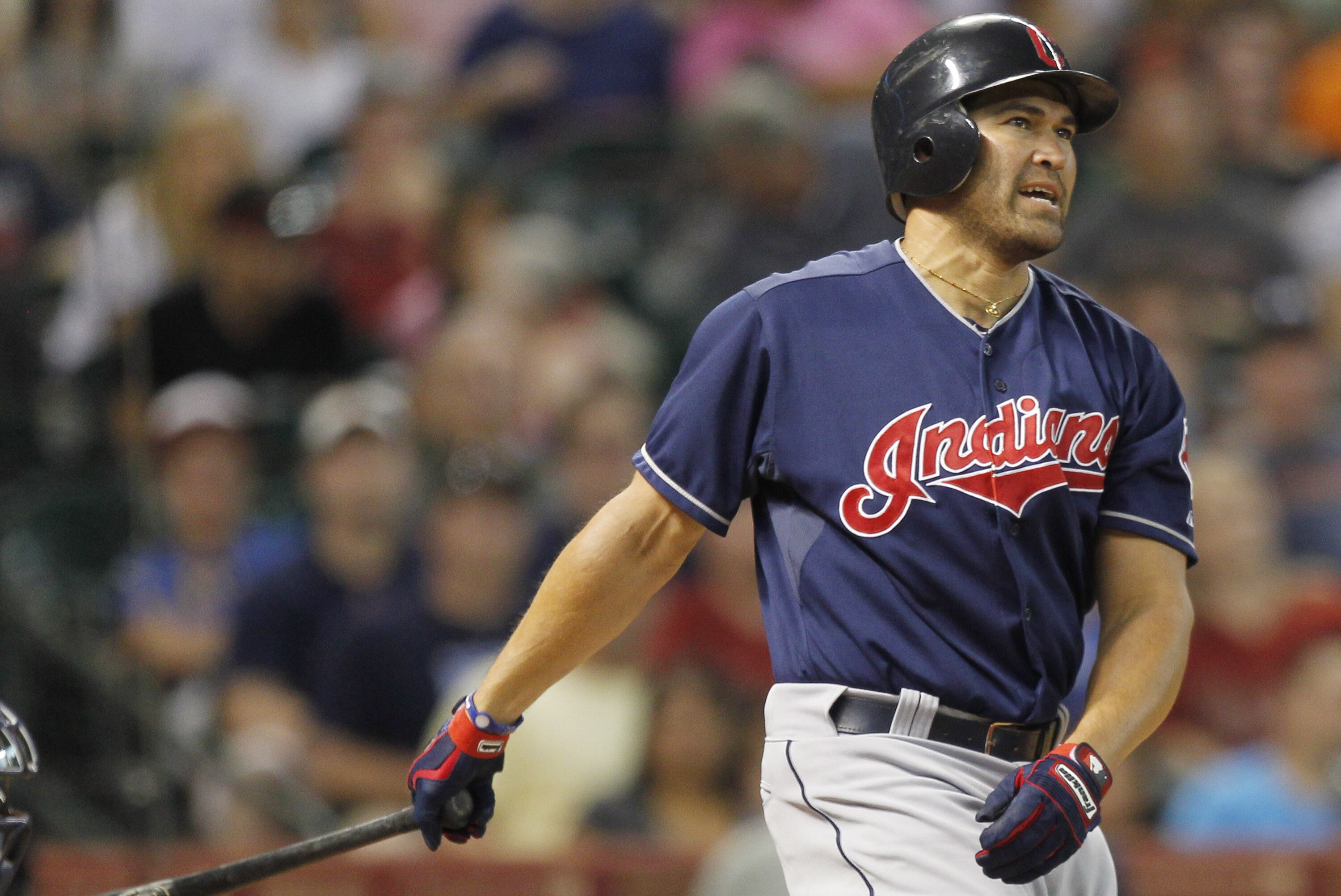 Johnny Damon gets a hit against the Houston Astros, June 22, 2012.