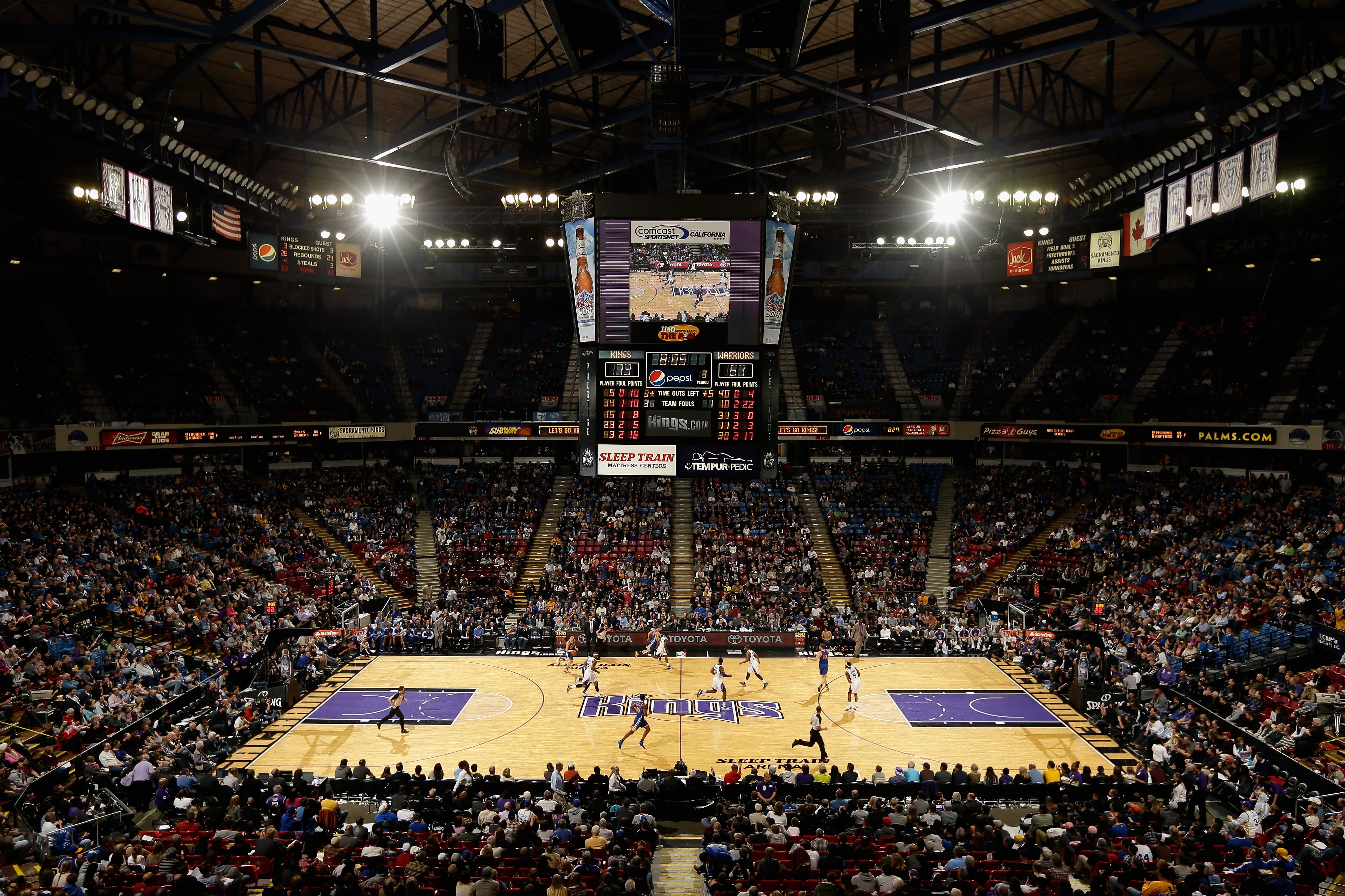SACRAMENTO, CA - DECEMBER 19:  A general view of the Sacramento Kings playing against the Golden State Warriors at Sleep Train Arena on December 19, 2012 in Sacramento, California. NOTE TO USER: User expressly acknowledges and agrees that, by downloading and or using this photograph, User is consenting to the terms and conditions of the Getty Images License Agreement.  (Photo by Ezra Shaw/Getty Images)