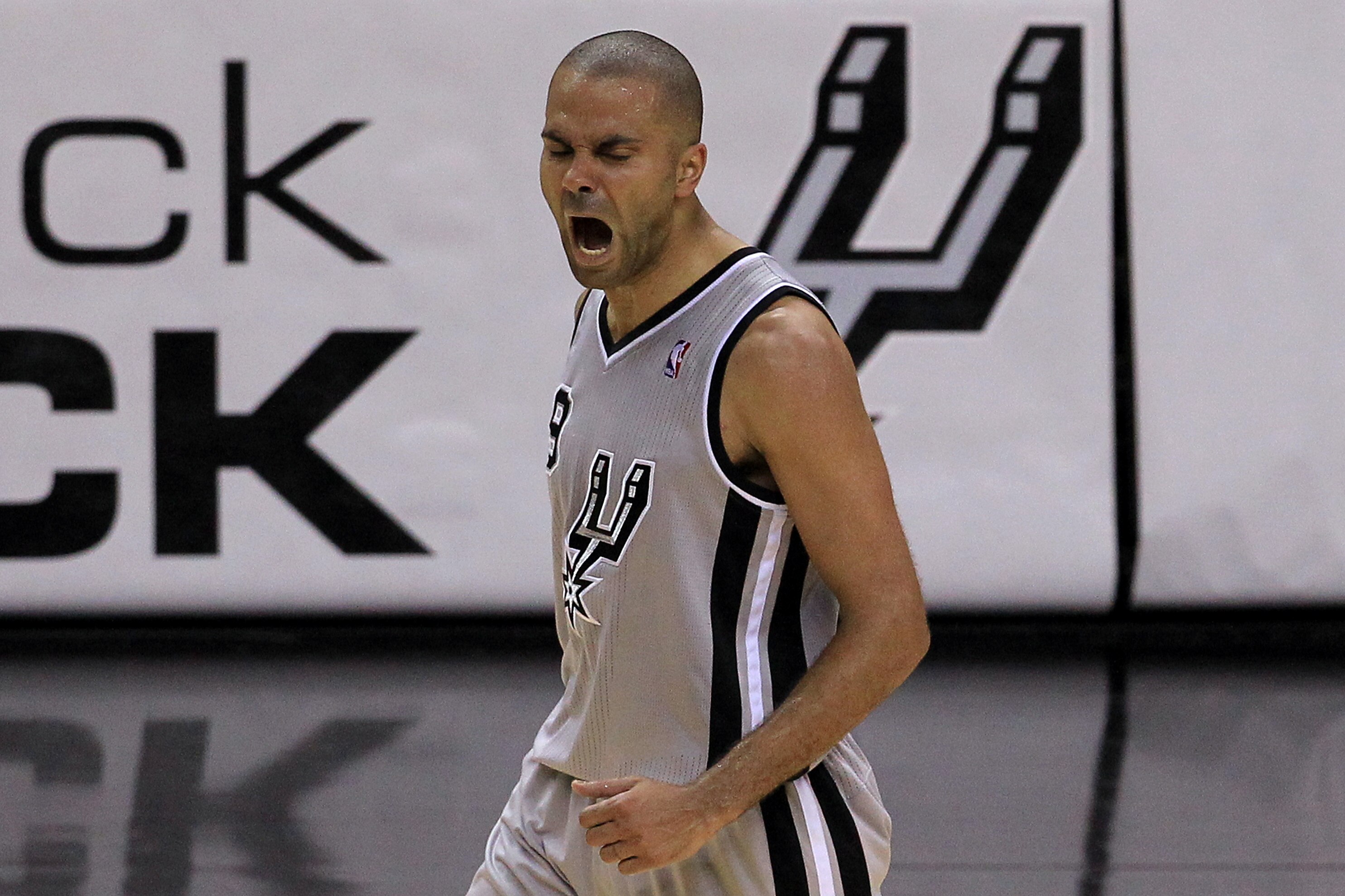 SAN ANTONIO, TX - MAY 21: Tony Parker #9 of the San Antonio Spurs reacts in the second half against the Memphis Grizzlies during Game Two of the Western Conference Finals of the 2013 NBA Playoffs at AT&T Center on May 21, 2013 in San Antonio, Texas. (Photo by Ronald Martinez/Getty Images)