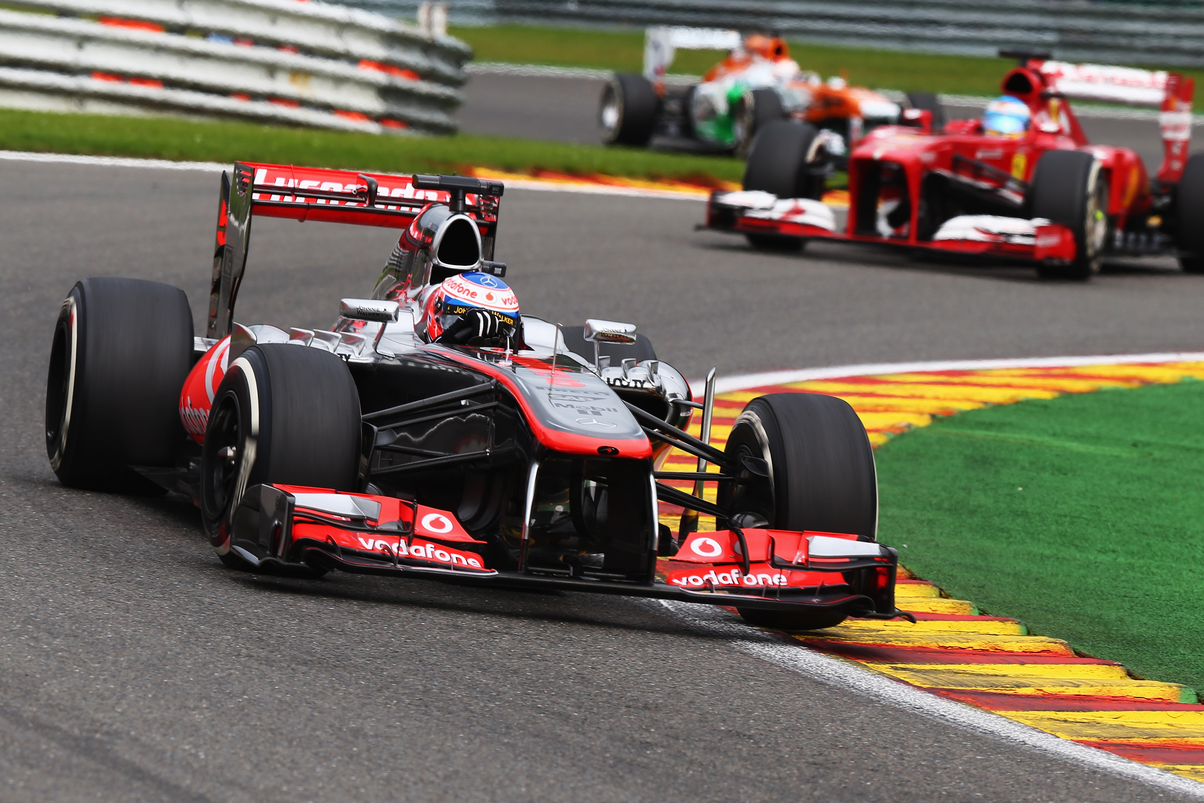 SPA, BELGIUM - AUGUST 25: Jenson Button of Great Britain and McLaren drives during the Belgian Grand Prix at Circuit de Spa-Francorchamps on August 25, 2013 in Spa, Belgium. (Photo by Clive Mason/Getty Images)